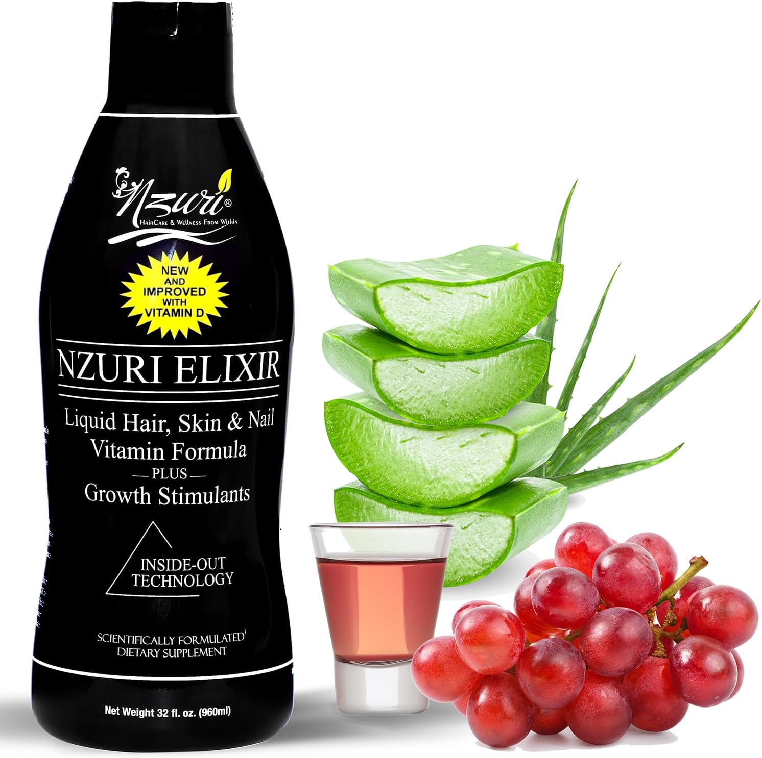 Elixir Liquid Hair, Skin and Nail Vitamin Formula Plus Growth Stimulants, 32 Ounce