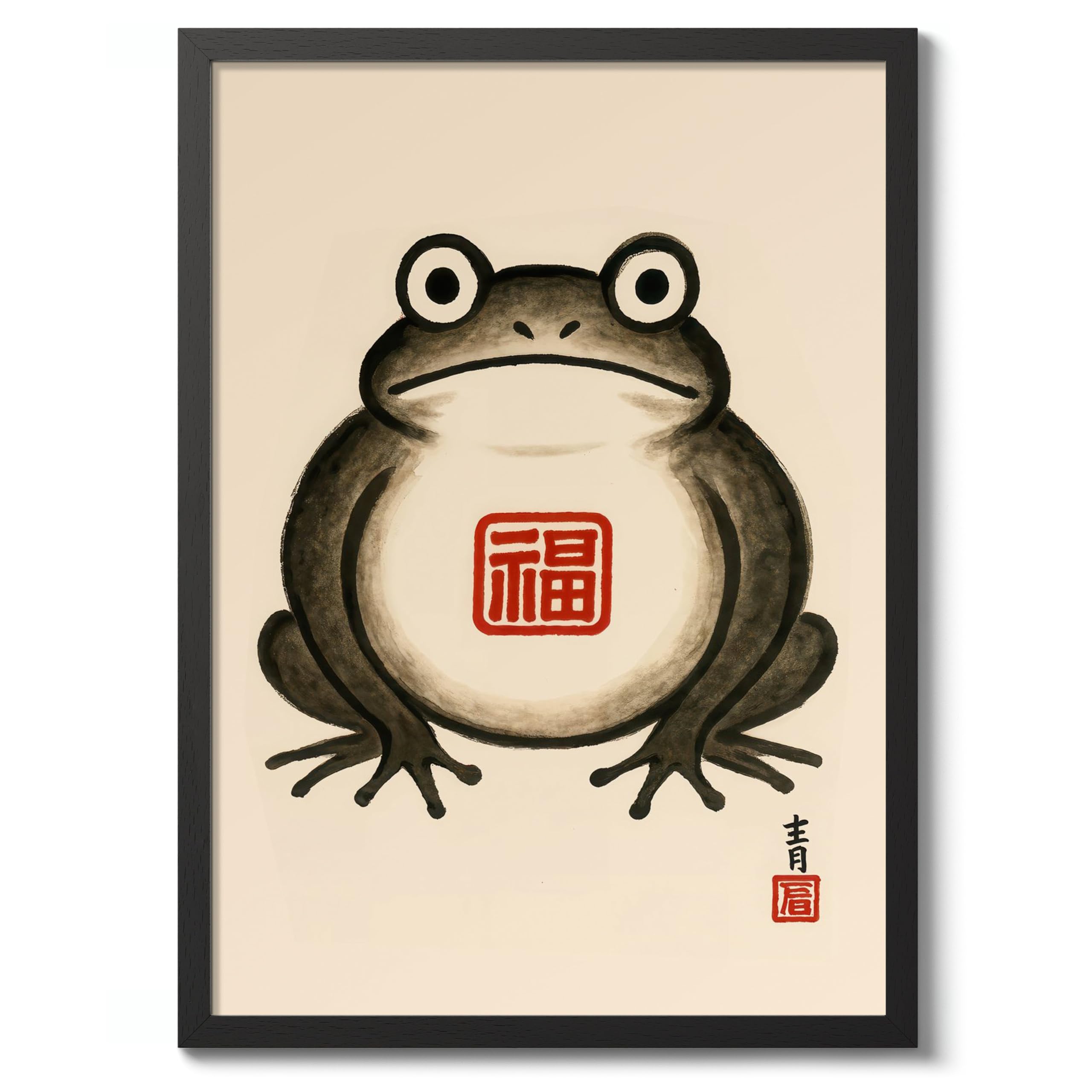 Fat Frog Poster, Japanese Woodblock Painting, Matsumoto Hoji Style Wall Art, A1 (Black Frame) - 86.9x62.4cm โ image 1