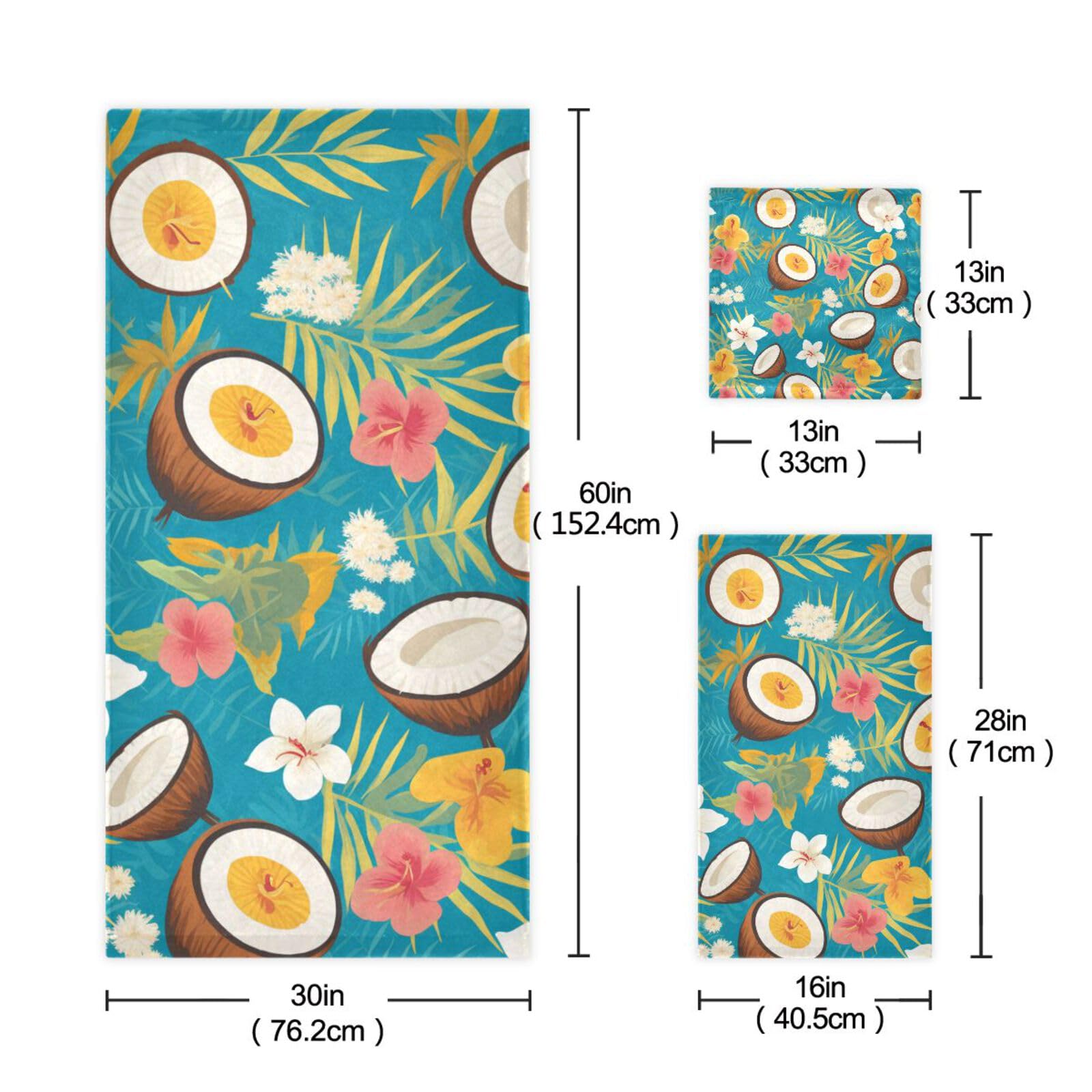 Set di 3 asciugamani assorbenti per il viso con noci di cocco tropicali, 1 asciugamano da bagno, 1 asciugamano per le mani, 1 panno per la casa, cucina e famiglia