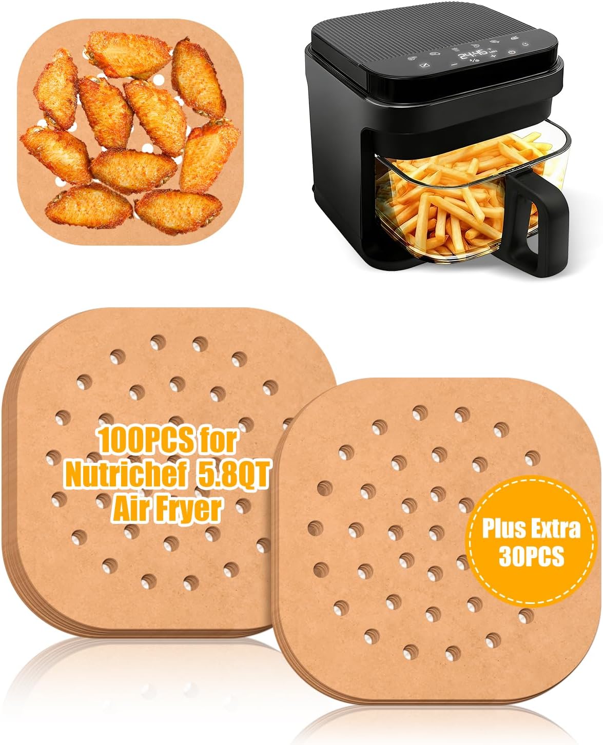 130PCs Air Fryer Liners Perforated Compatible with Nutrichef 5.8 Quart