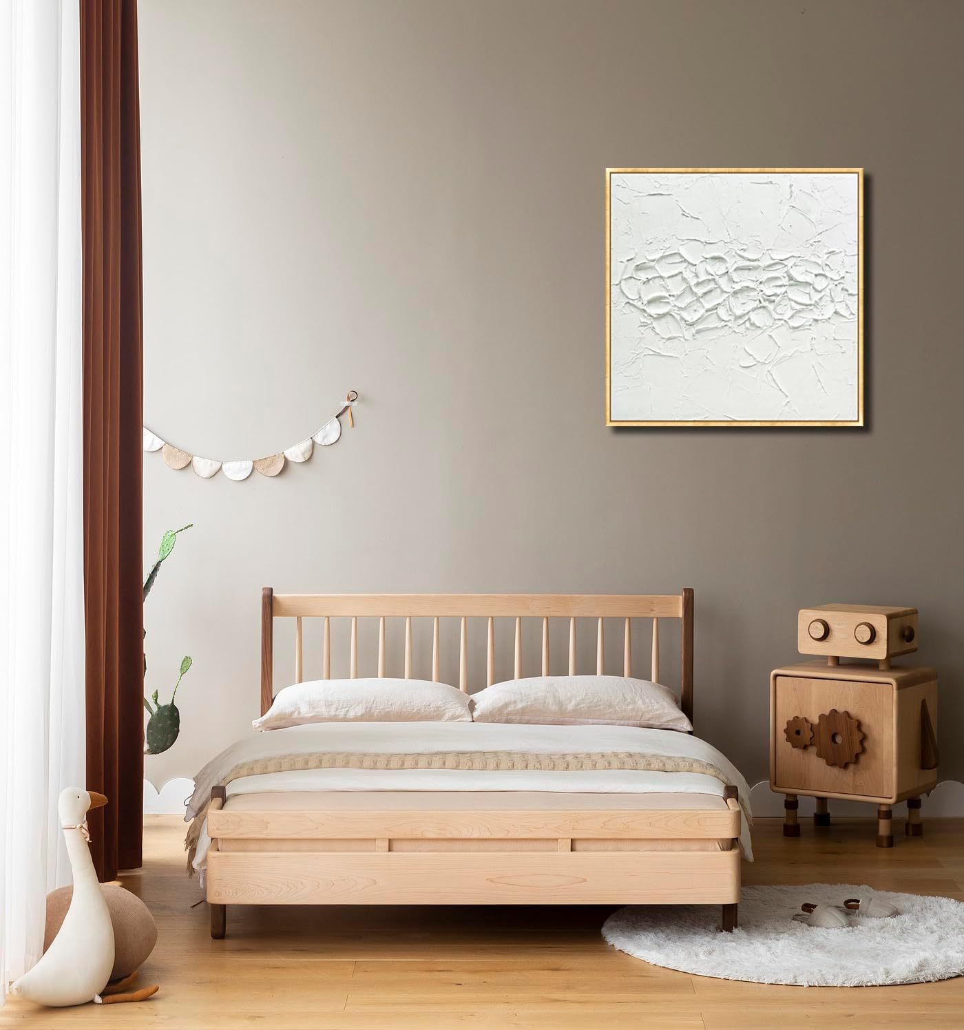 3Hdeko - 3D White Textured Abstract Canvas Wall Art Hand Painted Plaster Minimalist Wall Art White Paint Stroke Oil Painting, Neutral Wall Decor for Living Room Bedroom Bathroom Office, 24"x24" Gold Framed