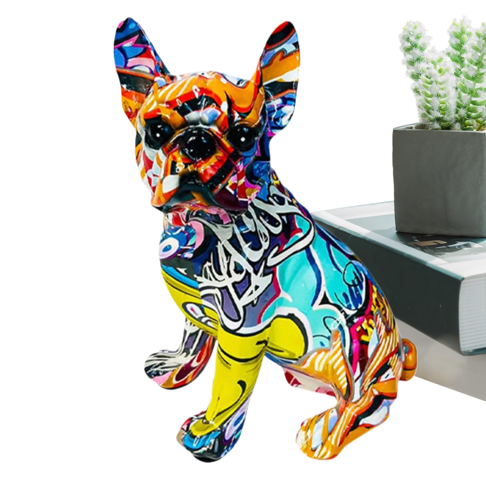 Sculpture de Bulldog Graffiti : Décoration Colorée pour Salon et Bureau