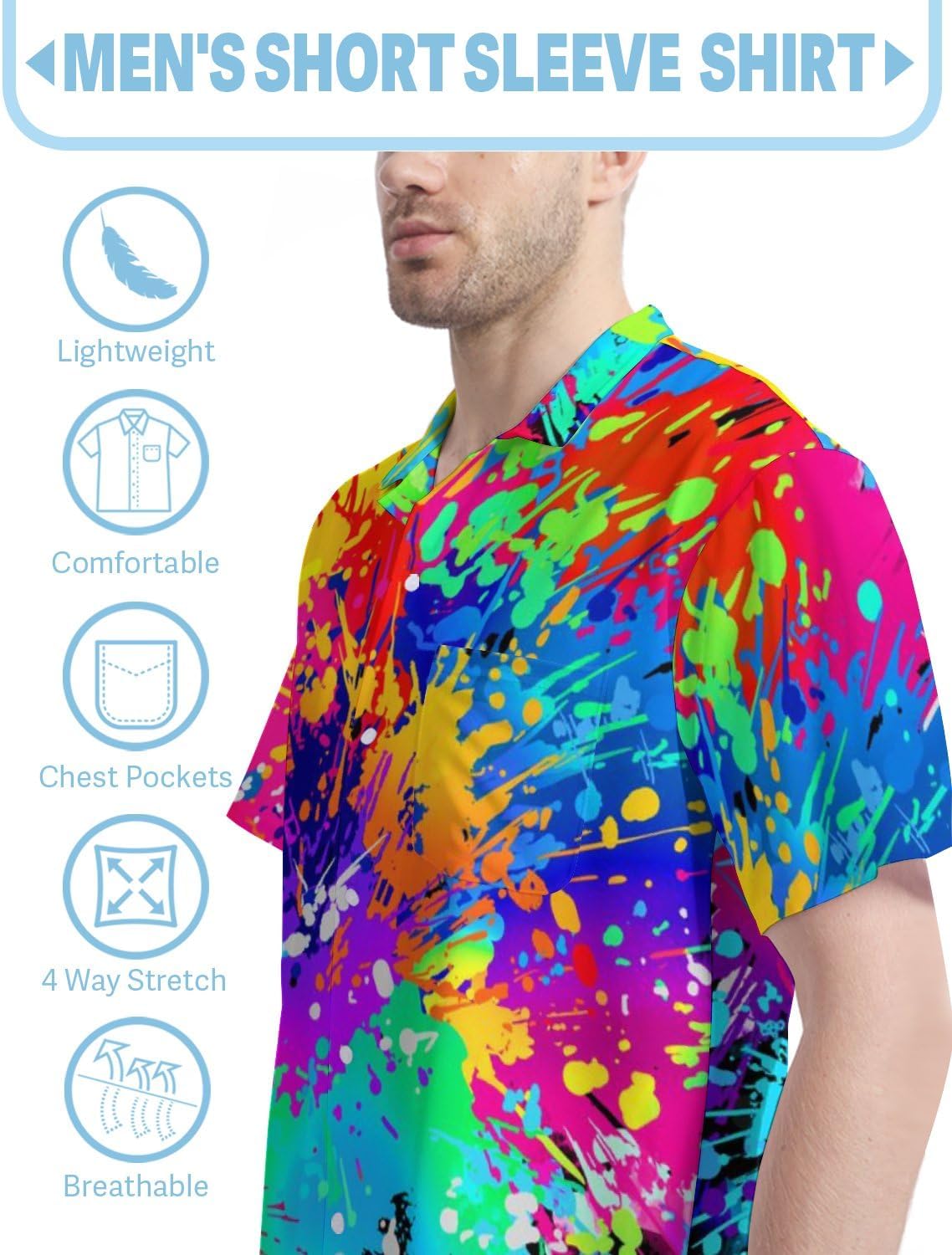 Hawaiian Shirt for Men Casual Button Down Shirt Short Sleeve Aloha Beach Shirt Party Shirt