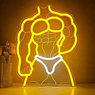 Man Body Neon Sign Bodybuilder Led Sign Dimmable Muscle Men Neon Lights Gym Body Light Up Sign Sexy Neon Light Sign for Man Cave Gym Room Sports Club
