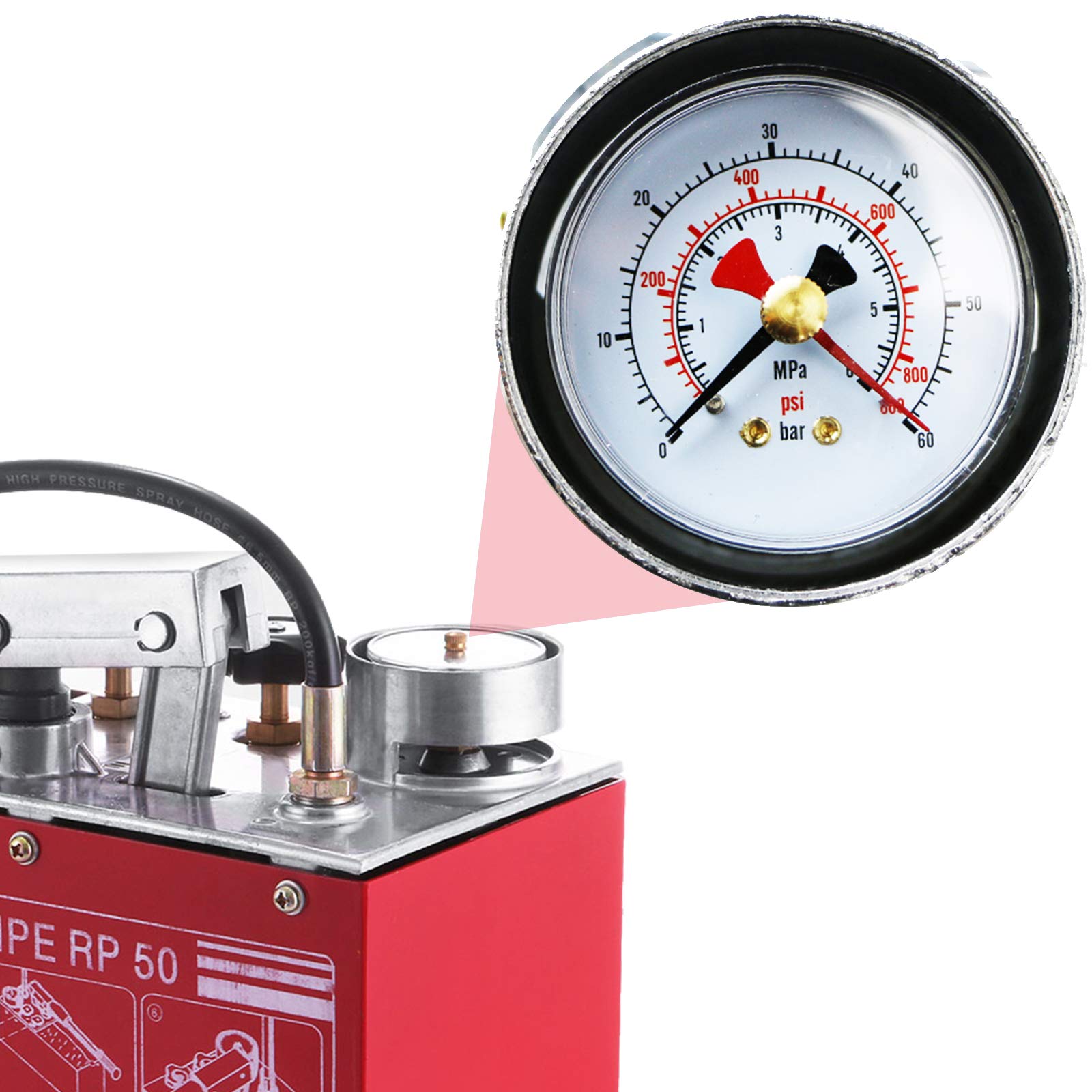 VEVOR Bomba de Prueba, 0-50 bar / 5 MPa / 725 psi Manual,Bomba de Prueba 12 L Depósito Prueba de Bomba con Doble Válvula Sistema Hidráulico 45 ml Flujo 1,27 cm Conexión Acero Inoxidable para Líquidos