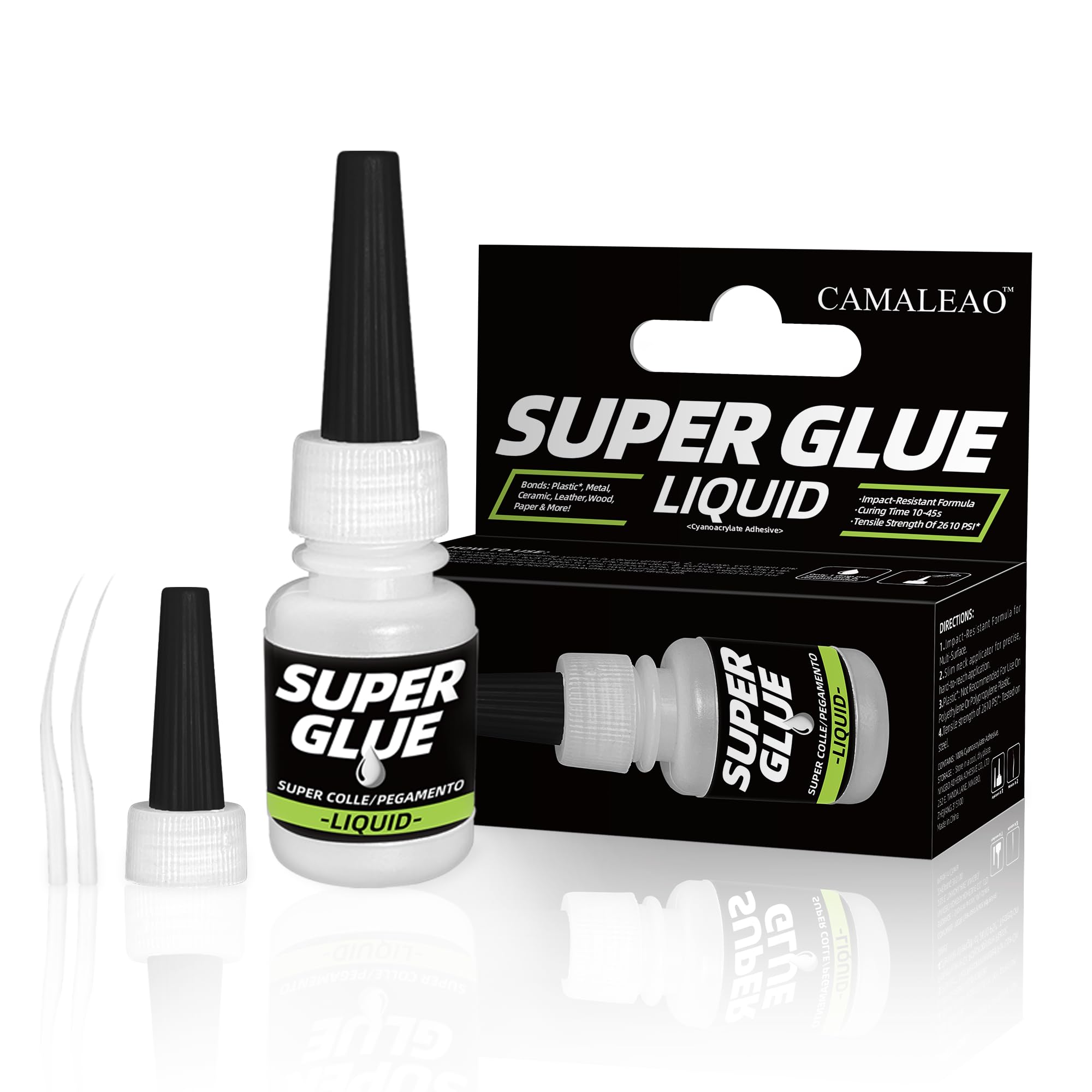 CAMALEAO Super Glue Liquid for Plastic, Wood, Leather, Jewelry, Paper, 2610 PSI Strength All Purpose Single-Use Mini CA Adhesive for Small Household