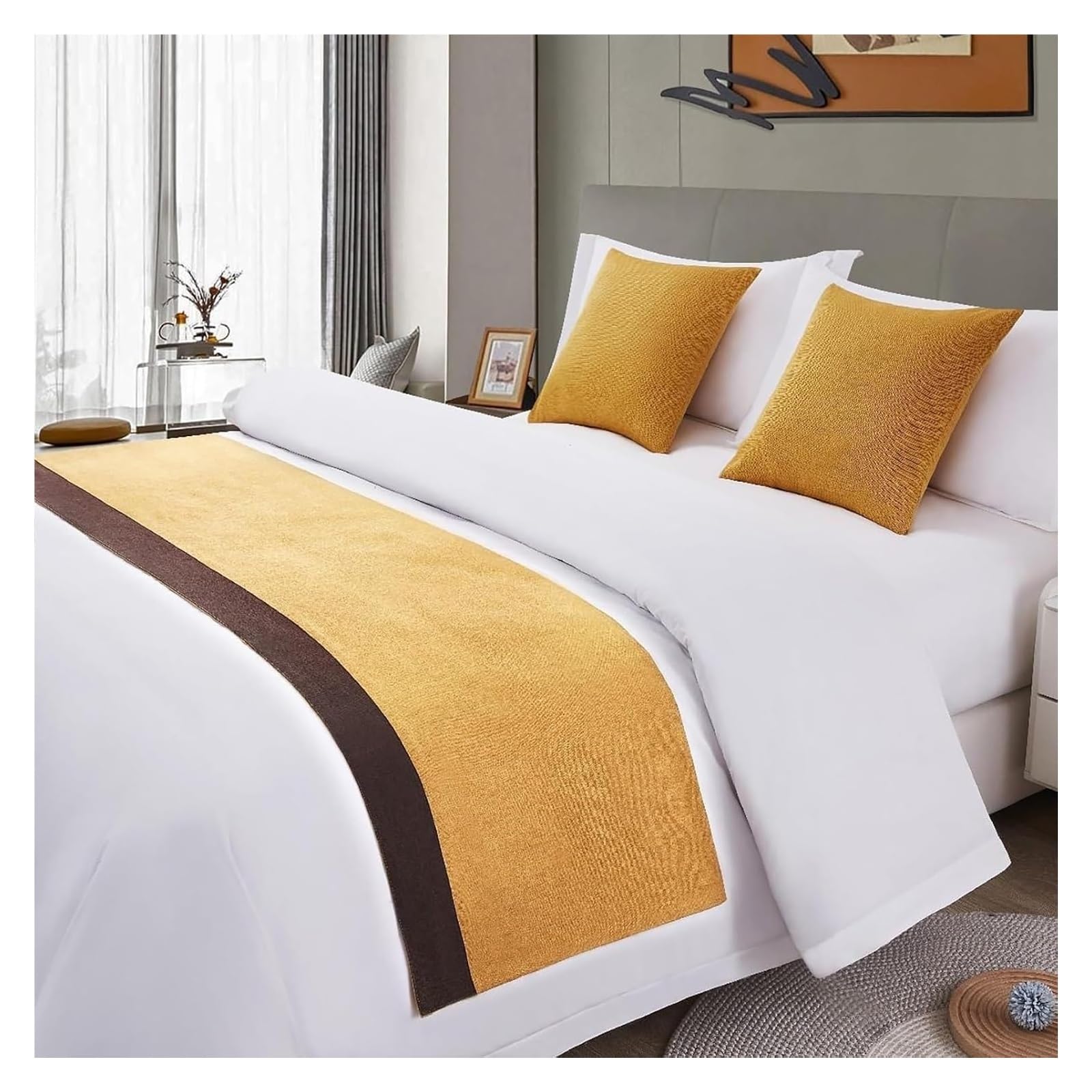 uoXHFdh Gray Bed Runners Scarves Bicolor Splicing Bedspread Hotel Scarf Bedding Towel Luxury(I,50 * 260cm for 200cm Bed)