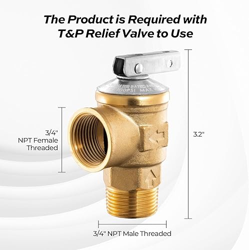 Miniatura 4 de FOGATTI Aislador IPS de 34 pulgadas, con válvula de alivio de presión de 150 PSI, construcción de latón, para calentador de agua sin tanque