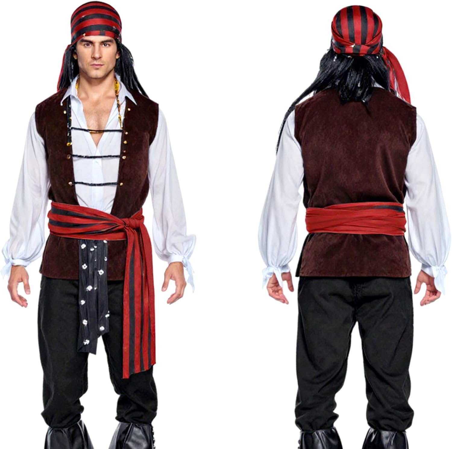 AHQiZFX Pirate Costume Accessories, Medieval Costume Bandana Headscarf Sash Belt for Men Women, Halloween Favors Supplies image 4