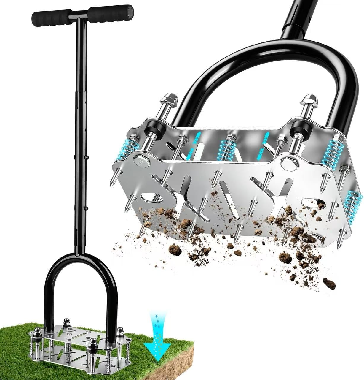 Aerifizierer für Rasen aus Edelstahl,Rasenbelüfter mit 14 Langlebigen Spikes,Abnehmbares Rasenspecht Aerifizierer mit Rutschfester T-Griff,Gartengerät zum Rasen Belüften und Auf...