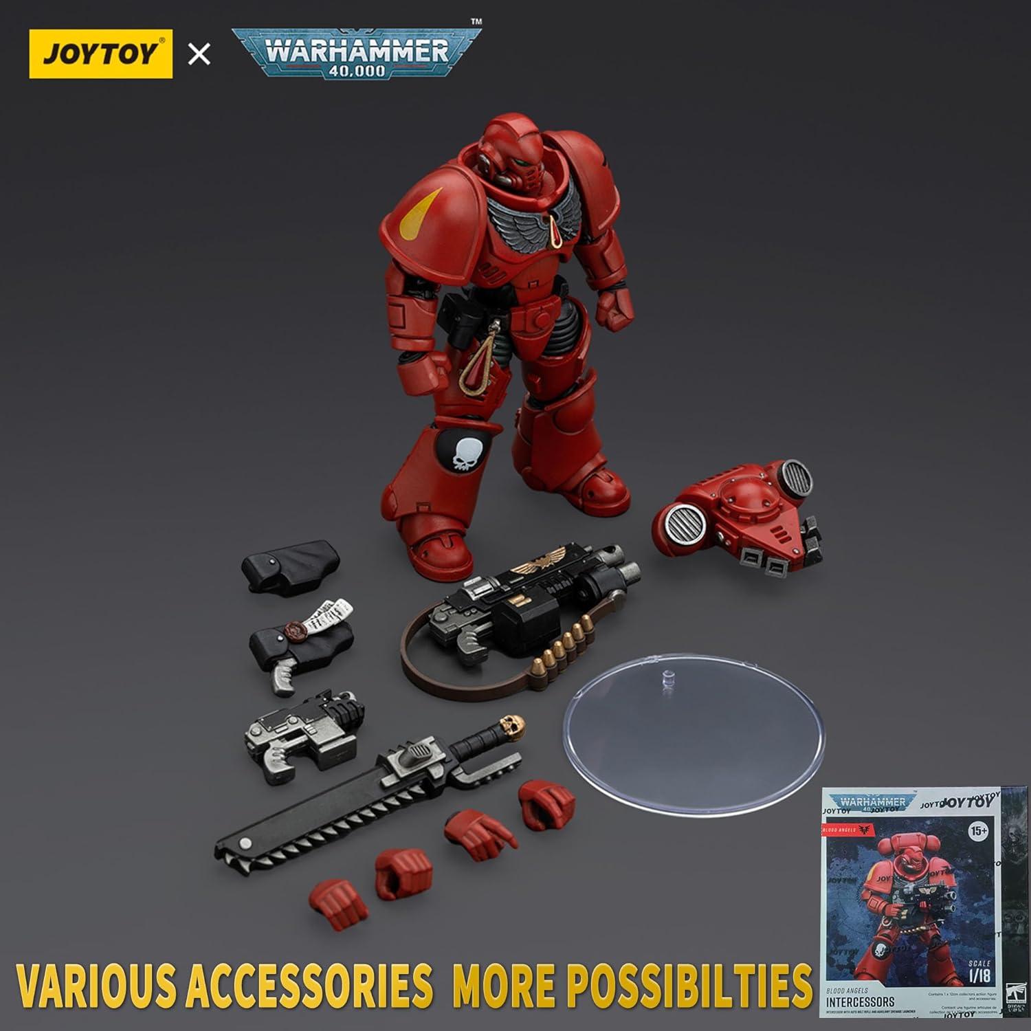 JOYTOY Warhammer 40k 1/18 Scale Action Figure Space Marines Blood Angels Intercessors Anime Figures, 20+Articulated Joints, Brilliant Paintwork,Movability, Various Accessories,for Collection & Display