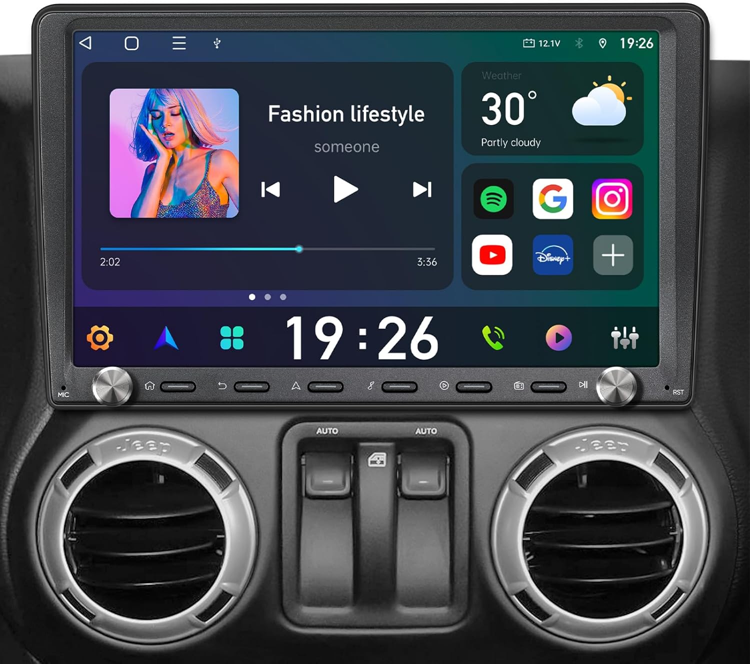 10.1 Inch QLED Android Car Stereo for Jeep Wrangler Unlimited 2007-2018 Wireless Apple CarPlay Auto 5G WiFi Bluetooth GPS Touch Screen Radio Dual Knob Control