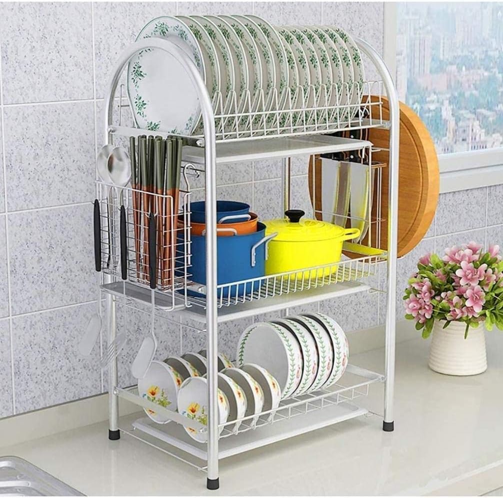 Draining Rack Drying Racks Kitchen Dish Drainer Rack Organizer 3-Layer Stainless Steel Dish Rack Kitchen Rack 41.5 29.5 70cm Cutlery Rack