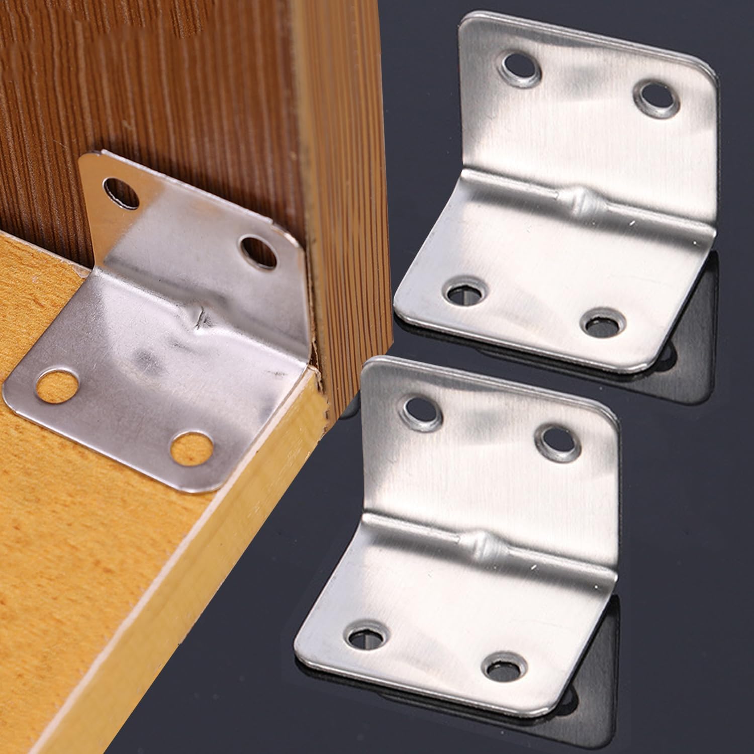 10pcs Stainless Steel Corner Bracket 90 Degree Right Angle Fixed L Bracket for Furniture Cabinet Connector Accessories (4 Holes, 3.1x2.4x2.4cm)
