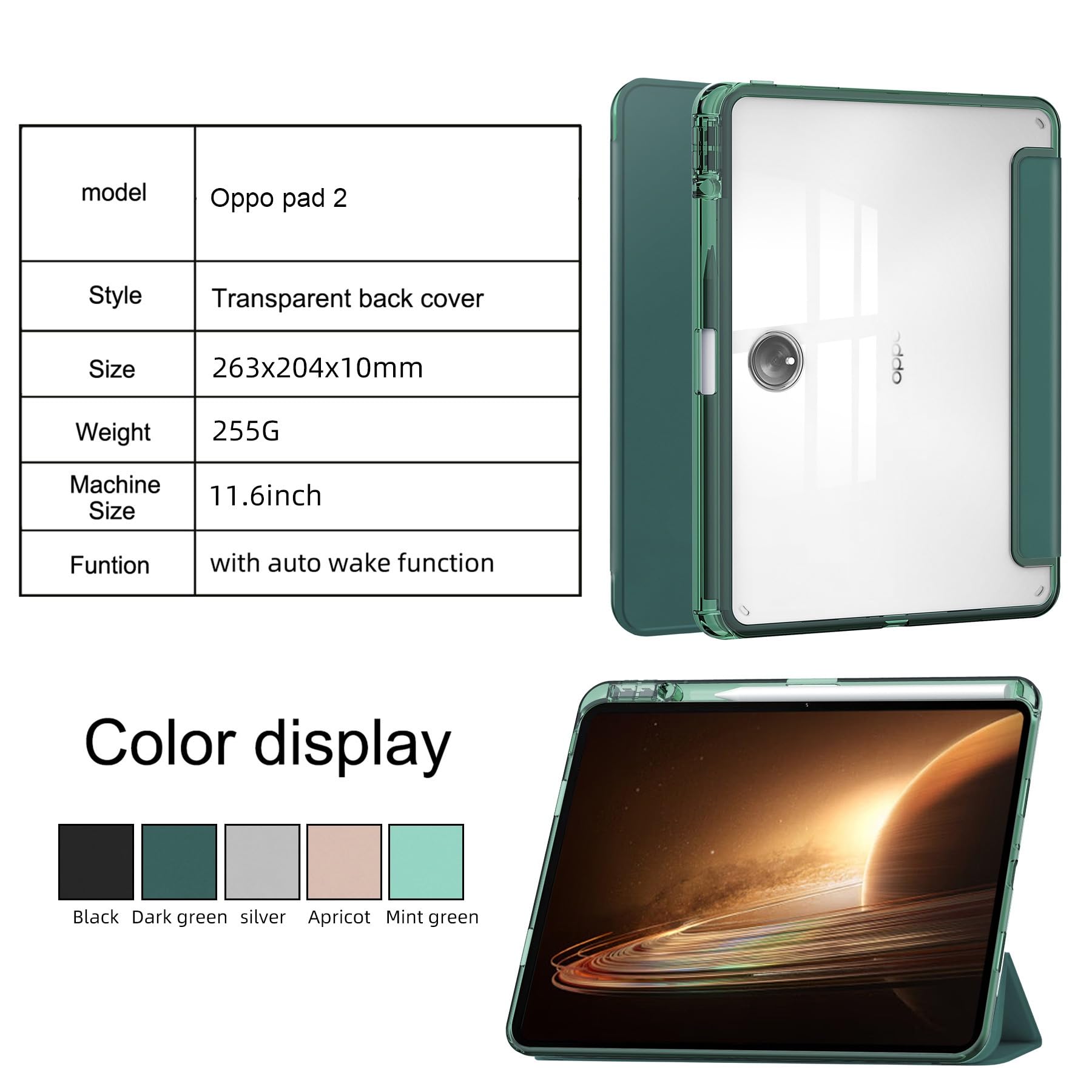 QINOUK Custodia per Oppo Pad 2, [Funzione Stand] Smart Cover con Auto Sleep Wake, Custodia Protettiva in PU e PC Antigraffio, per Oppo Pad 2-3