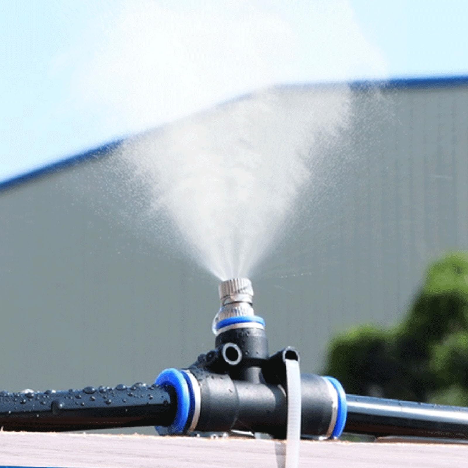 Kit nebulizzazione raffrescante personalizzabile, recinzione cantiere | Kit irrigazione per serra/prato patio, uscita acqua regolabile, raccordi antigoccia(35m/1378in/115ft)