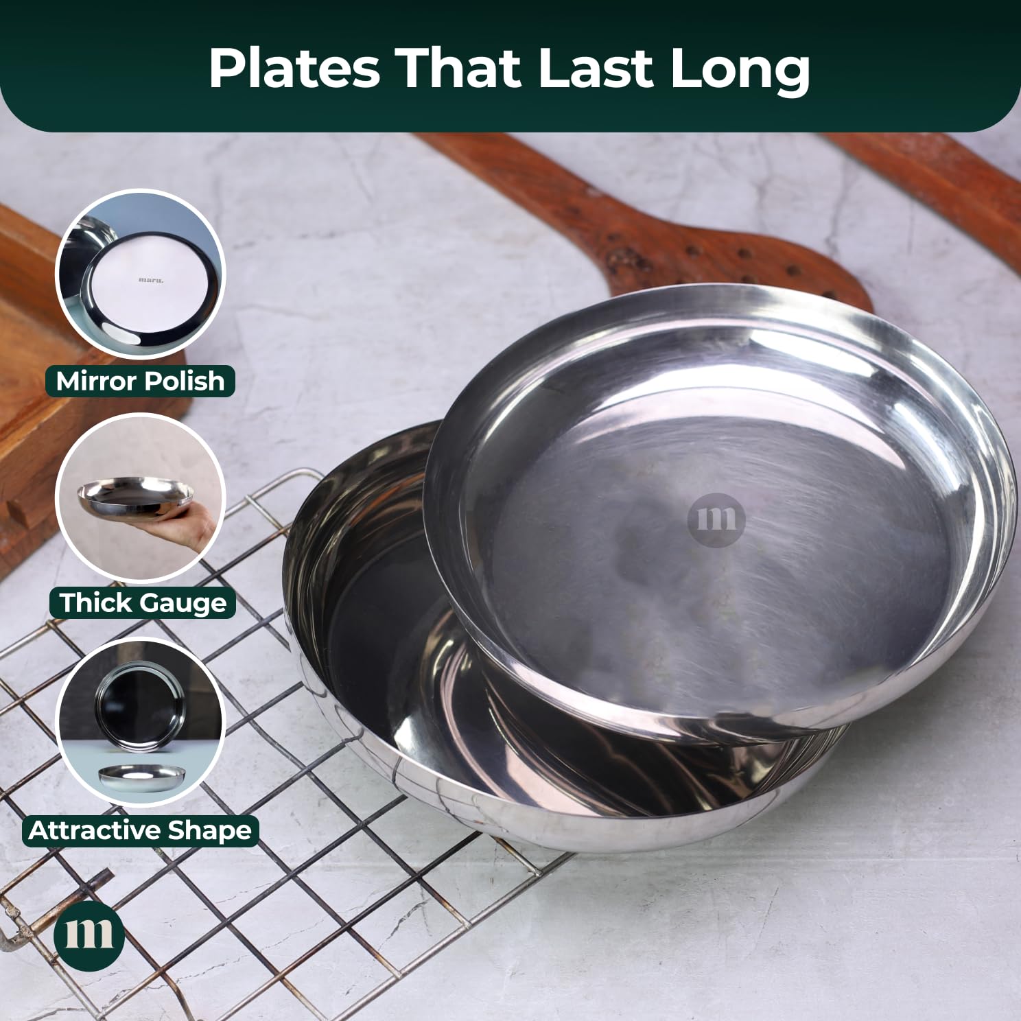 MARU Stainless Steel Small Serving Plates for Snacks Set of 6-18 cm Ideal for Serving Breakfast, Nashta & Desert. Multi Utility Quarter Plate for Every Day Use - Image 4 thumbnail