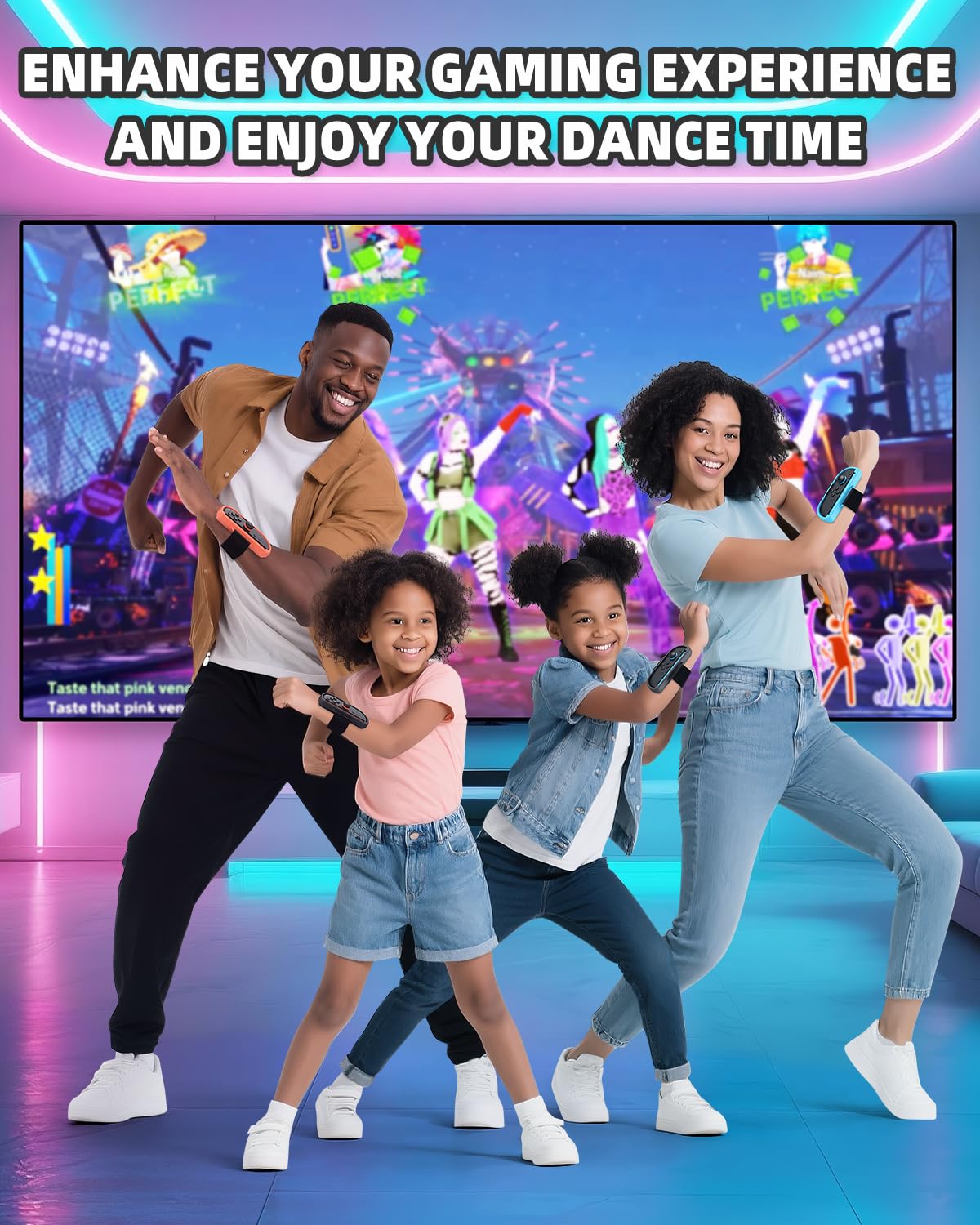 4-Pack [𝐒𝐰𝐢𝐭𝐜𝐡 𝟐/𝟏/𝗢𝗟𝗘𝗗] Bracelets pour Nintendo Switch Just Dance 2026 2025 2024/Zumba Burn It Up, Accessoires pour Nintendo Switch 2/Switch/OLED pour Joy-Pad,Convient Aux Adultes&Enfants