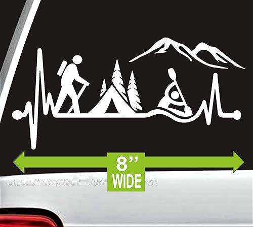 Miniatura 2 de Hiker Guy Camping Tent Kayak Heartbeat Decal Sticker for Car Window 8.0 Inch BG 486