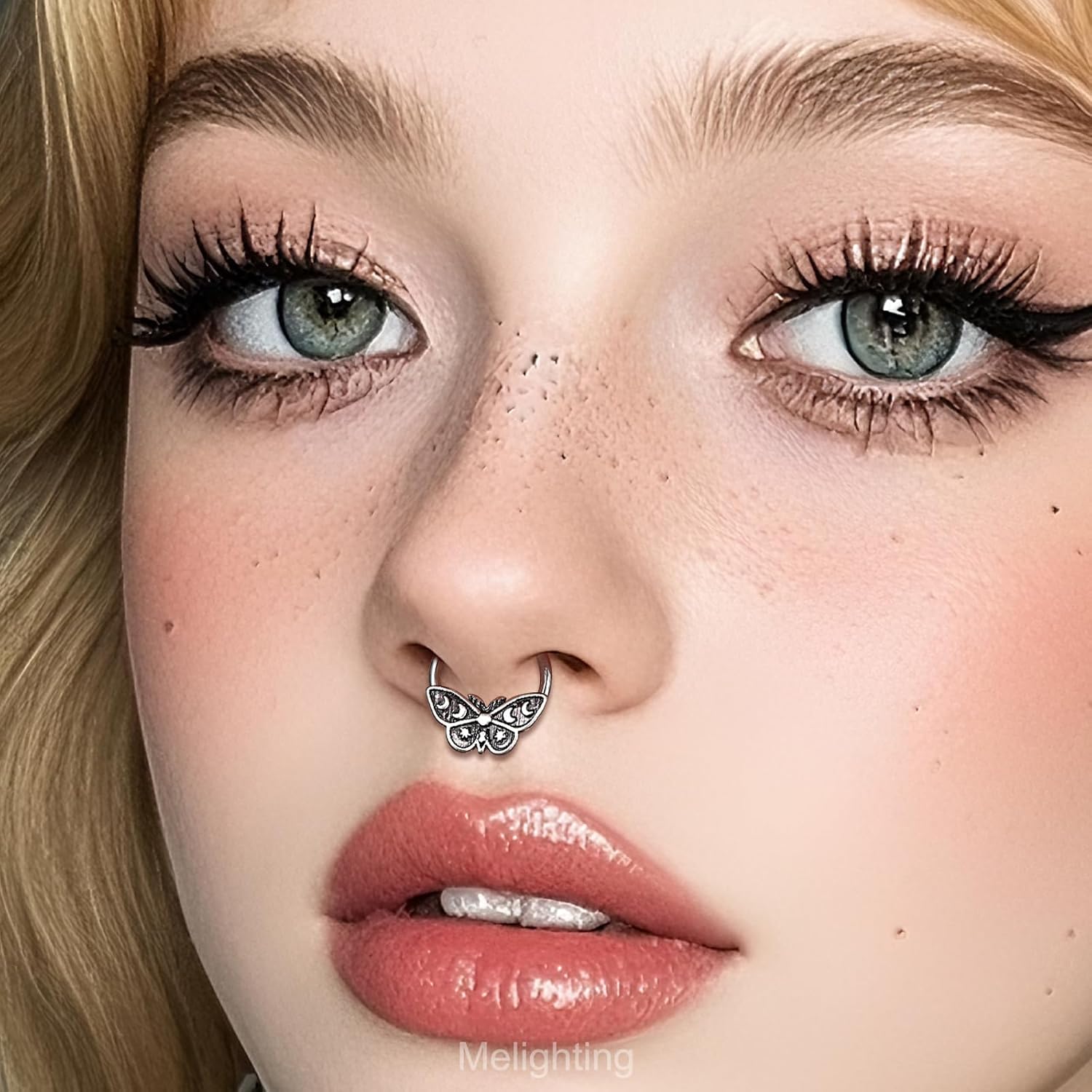 Melighting 16G Butterfly Septum Jewelry, Black Daith Earring 316L Stainless Steel, Halloween Septum Ring Clicker, Cute Helix Cartilage Body Jewellery for Women 8/10 mm - Image 7