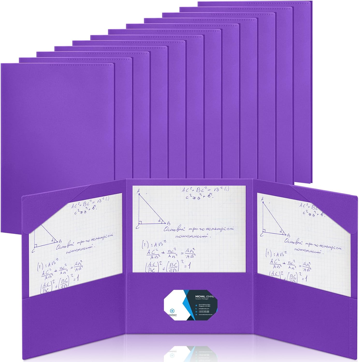 Tenceur 24 Pcs Plastic 3 Pocket Folders, Tri Fold School Folders Bulk for Students Teachers Classroom and Office, Durable Pocket Folder for Back to School Supplies (Purple)