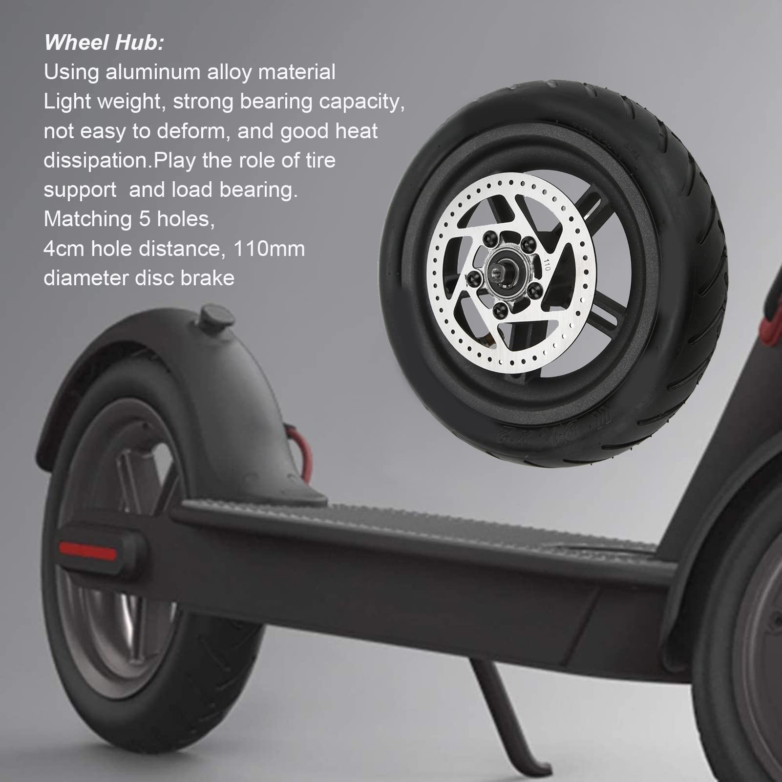 8.5 Inch Electric Scooter Rear Tire with Inner Tube and 110mm Disc Brake Compatible with M365 Electric Scooter Electric Scooter