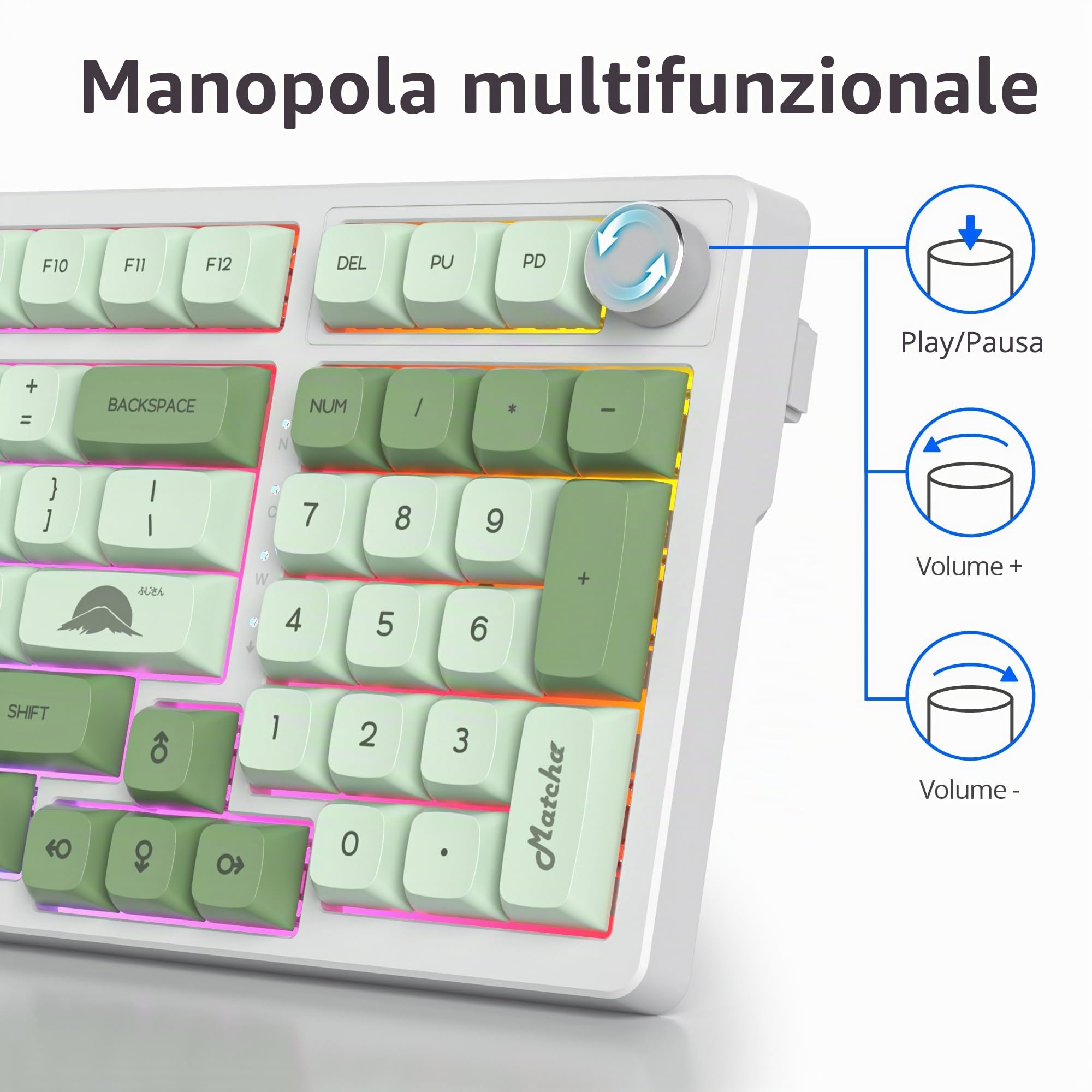 Verde Tastiera Meccanica 96% con Suono Cremoso e Tastierino Numerico, Montaggio a Guarnizione, Retroilluminazione RGB, Hot Swappable, Cablata, Gioco Tastiera Thocky QWERTY Americana
