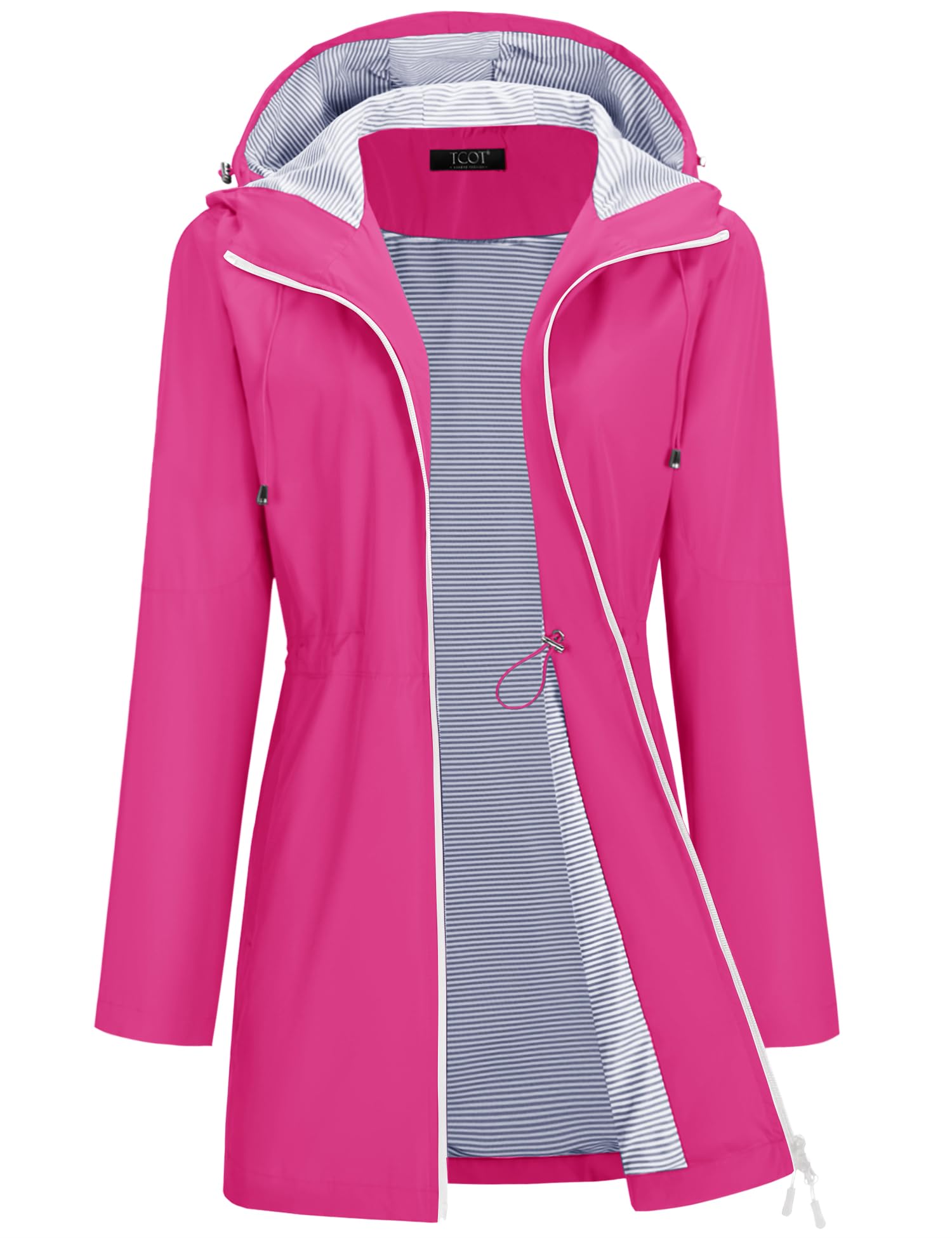 TCOT Rain Jacket Women Lined Raincoat Waterproof Windbreaker Jackets Hooded Raincoats Long Trench Coat
