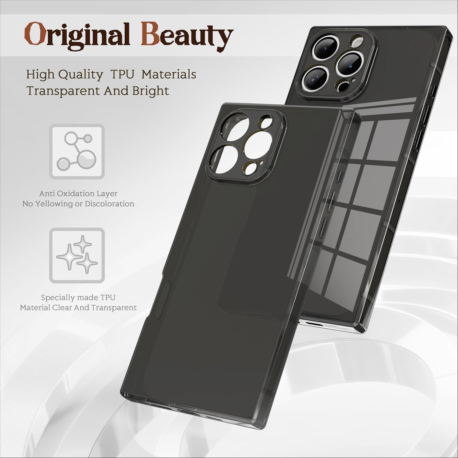 Rectangle Case Compatible for iPhone 15 Pro Max, Full Camera Protection & Reinforced Corners TPU Cushion Clear Cover, Shockproof Silicone Phone Case for Women Girls (iPhone 15 Pro Max, Black) - Image 2