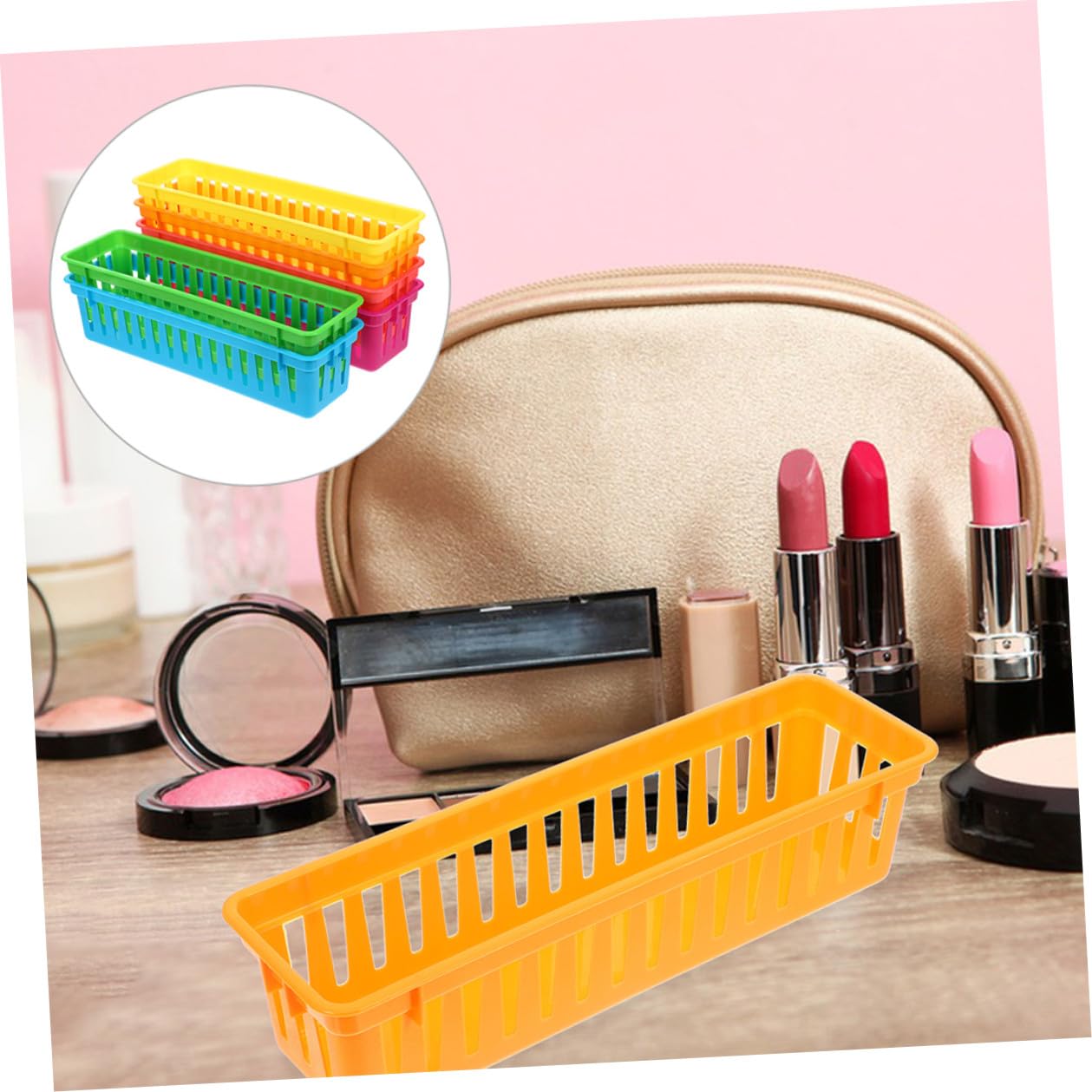 TEHAUX 2 Set Cestini Portaoggetti in Plastica Colorata Per Organizzazione Insegnanti Design Stretto Per Matite E Cancelleria Organizer Multiuso Per Scrivania Casa E Scuola 12 Pezzi*2