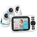 HelloBaby 3.2\'\' Baby Monitor 3 Cameras, Video Audio Baby Monitor No WiFi, Remote Pan-Tilt-Zoom, ECO, Night Vision, 2-Way Talk, 1000ft Range, 8 Lullabies and Temperature, for Parents and Babies