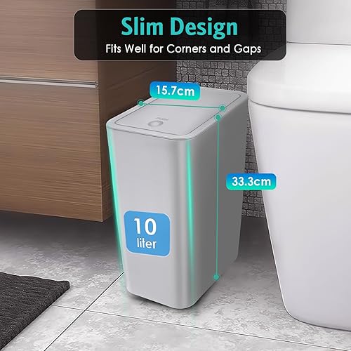 Miniatura 2 de Kssvzz Paquete de 3 cubos de basura pequeños para baño con tapa, cubo de basura delgado de 10 litros2.6 galones, a prueba de perros, papelera de