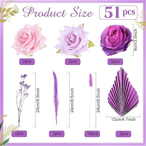 Miniatura 37 de MTLEE 51 piezas de decoración bohemia rosa para tartas de oro rosa, decoración de flores de pastel de feliz cumpleaños, decoración de pastel