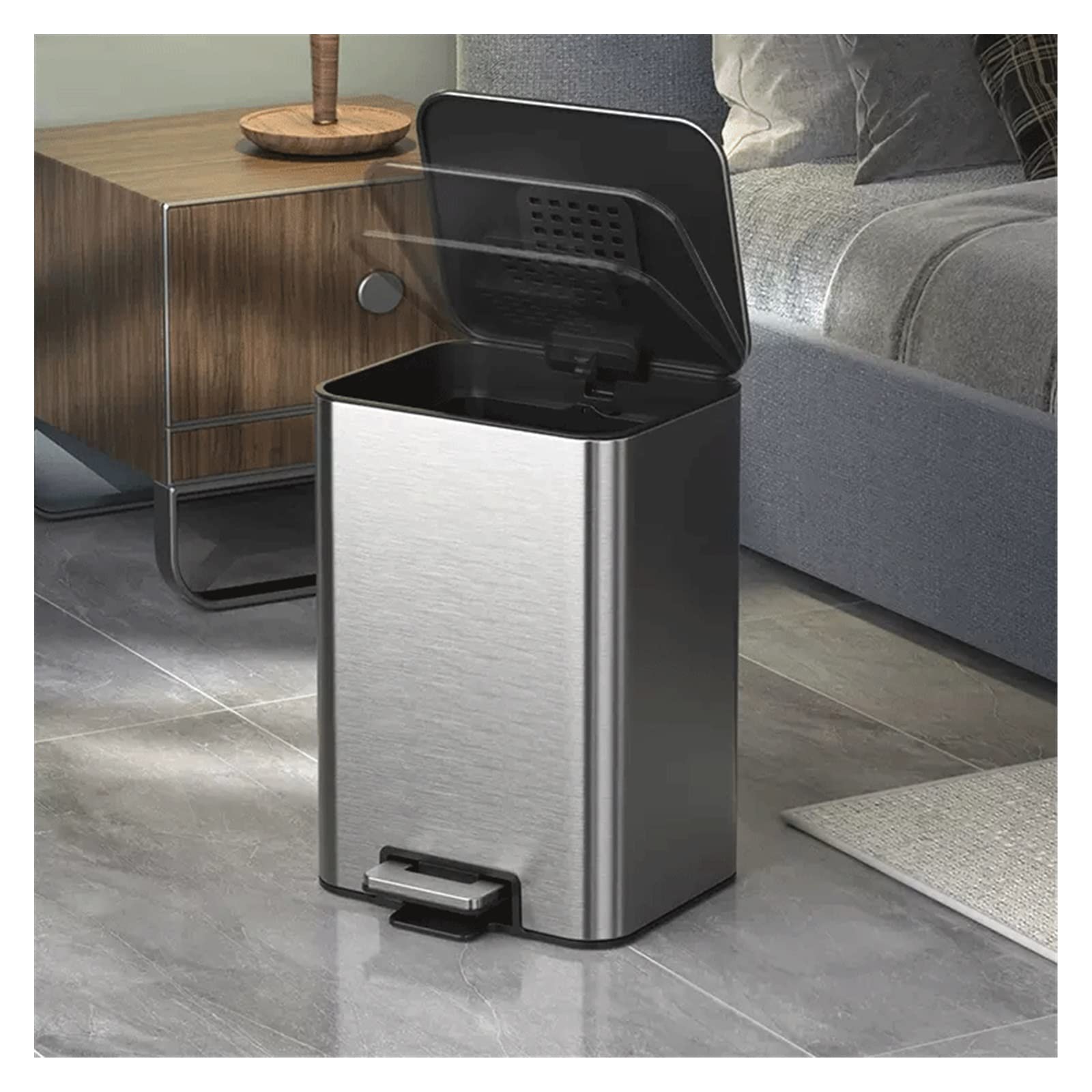 Mülleimer für den Innenbereich, 8 l/12 l/15 l, Edelstahl, für den Haushalt, für Wohnzimmer, Schlafzimmer, Büro, Papierkorb mit Deckel, Mülleimer (schwarz, 15 l), schwarz, 15 l
