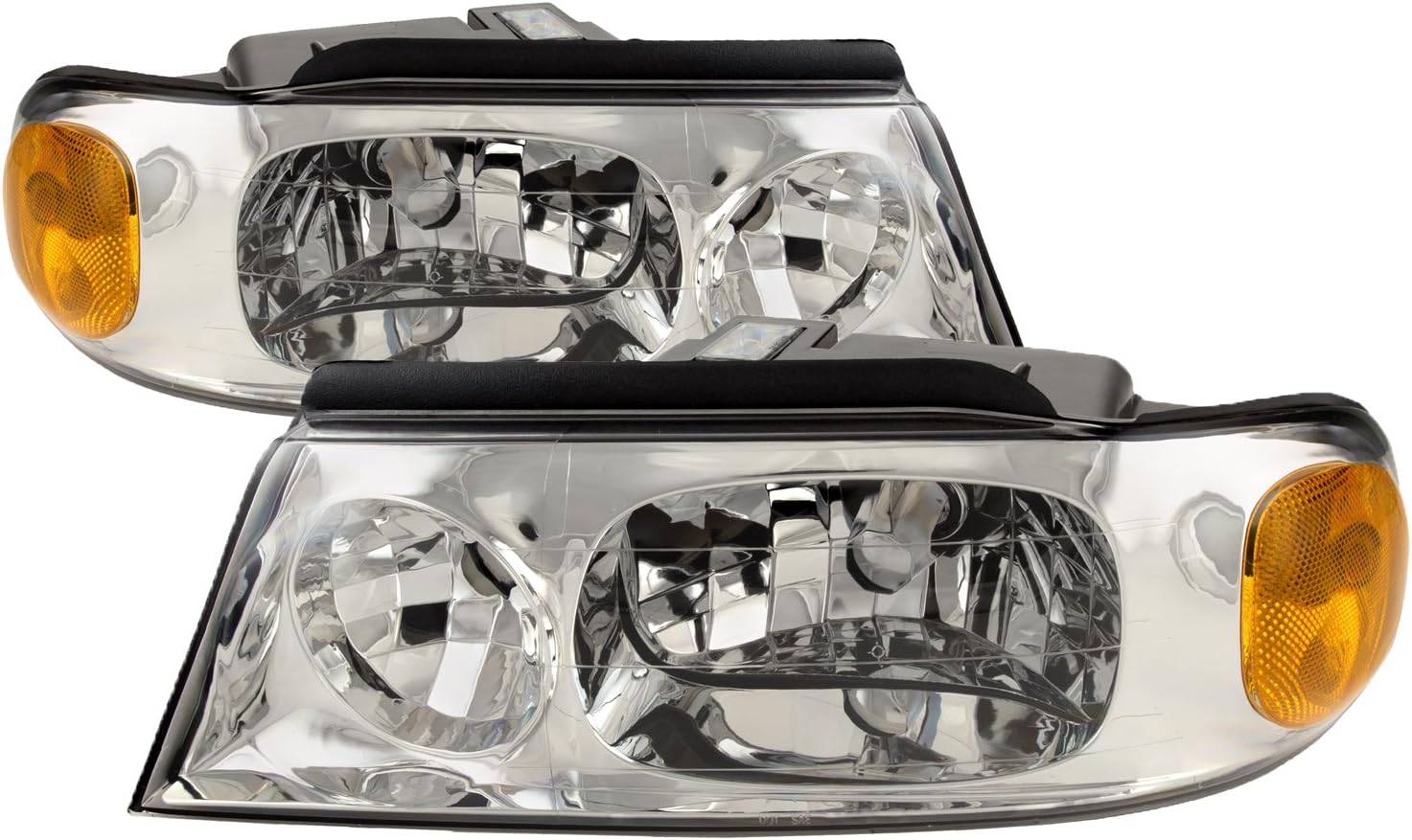 HEADLIGHTSDEPOT Chrome Housing Halogen Left and Right Headlights Pair Compatible With Country Coach Allure 2005-2009