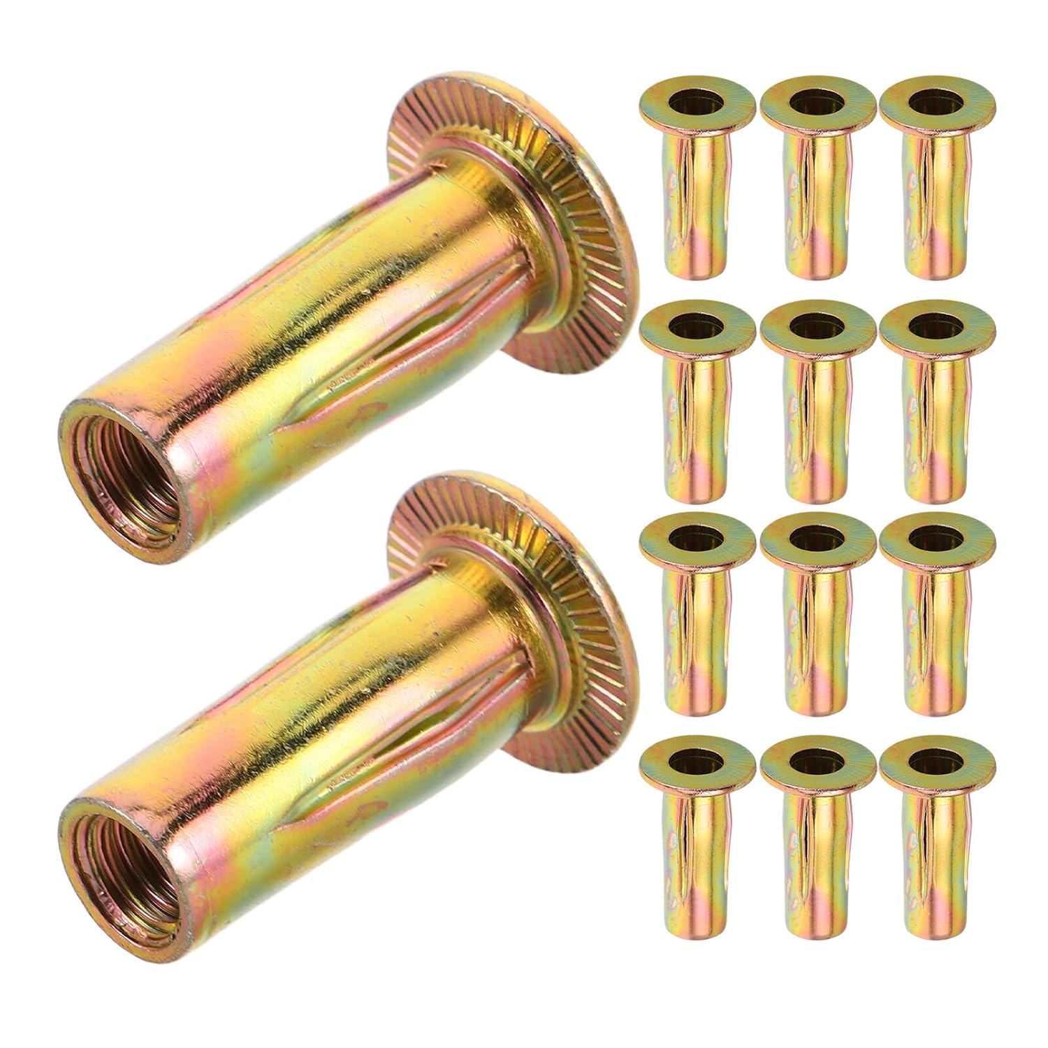 Luxshiny 50pcs M8x30.5 Carbon Steel Flat Head Rivet Nuts Lantern-Shaped Deep Threaded Insert Nuts with Plated Finish for Automotive Maintenance and Mechanical Manufacturing