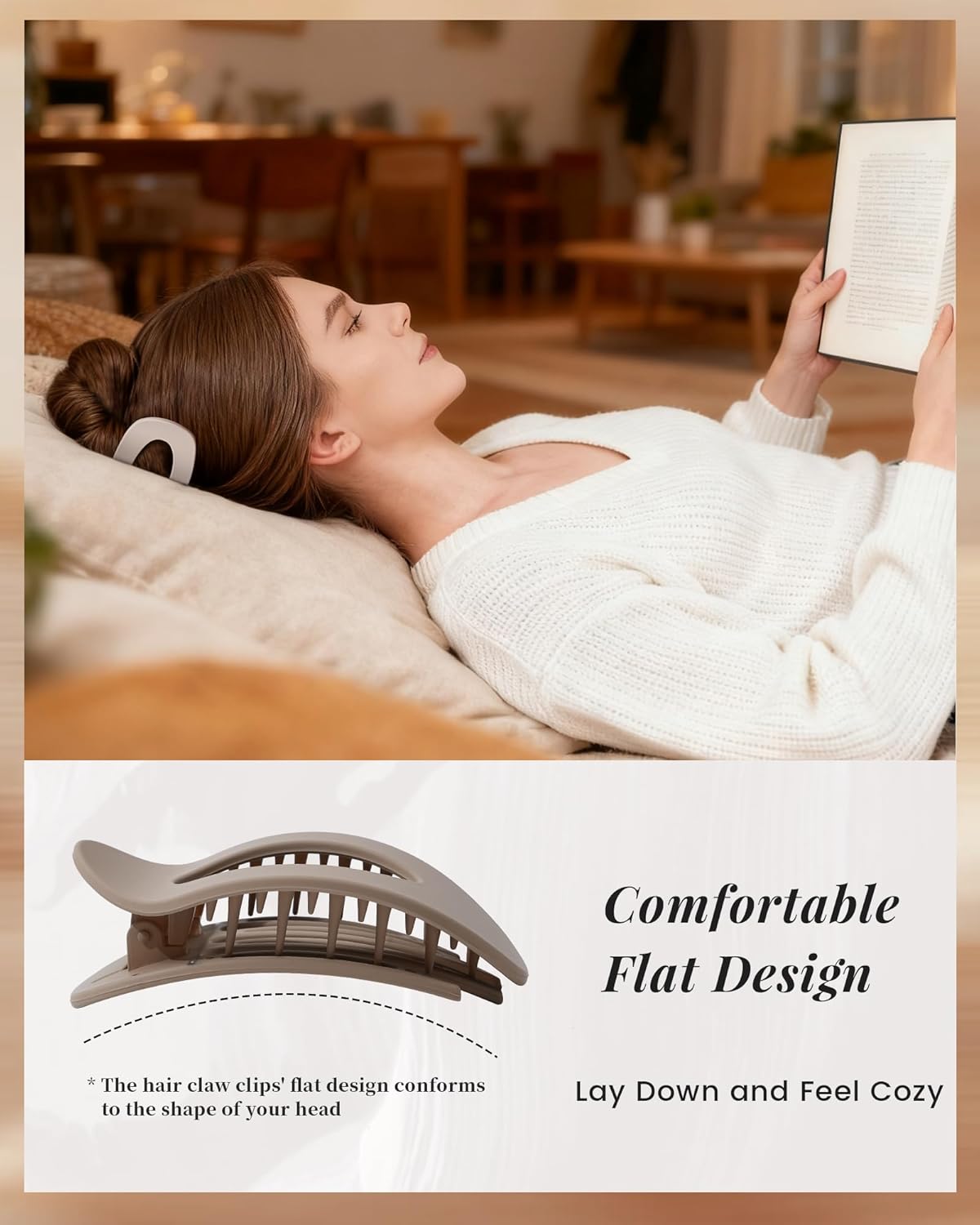 Mesovor 6 Pack Flat Hair Claw Clips, 4.33" Nonslip Large Round Lay Flat Hair Clips | Strong Hold French Flat Hairclips for Lying Down, Yoga, Driving (Neutral Matte) - Image 4