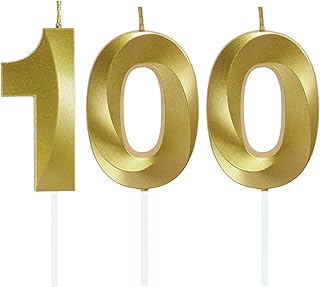 Bougie Numéro Anniversaire 100 Ans Fontaine, Décorations de Gâteau pour Fête, Homme Femme Mariage Célébration Fournitures, Or