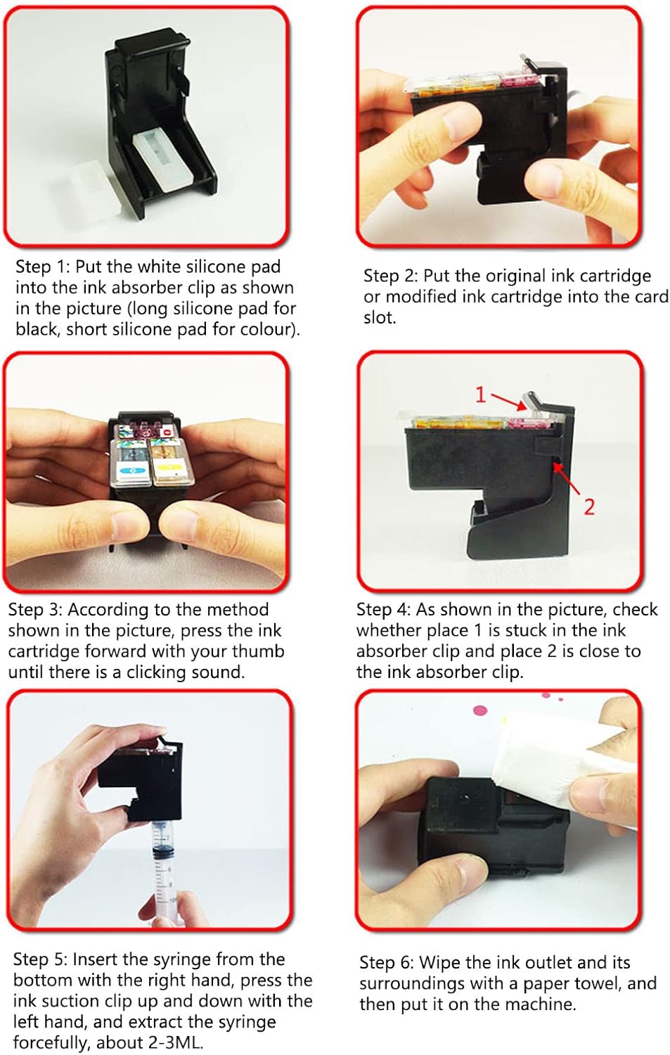 Walfront Refillable Ink Cartridge Printer Set Kit 4 Color Replacement for MP240 MP250 MP270 MP280 MP480 MP495 MP490 MX330 MX340 MX350
