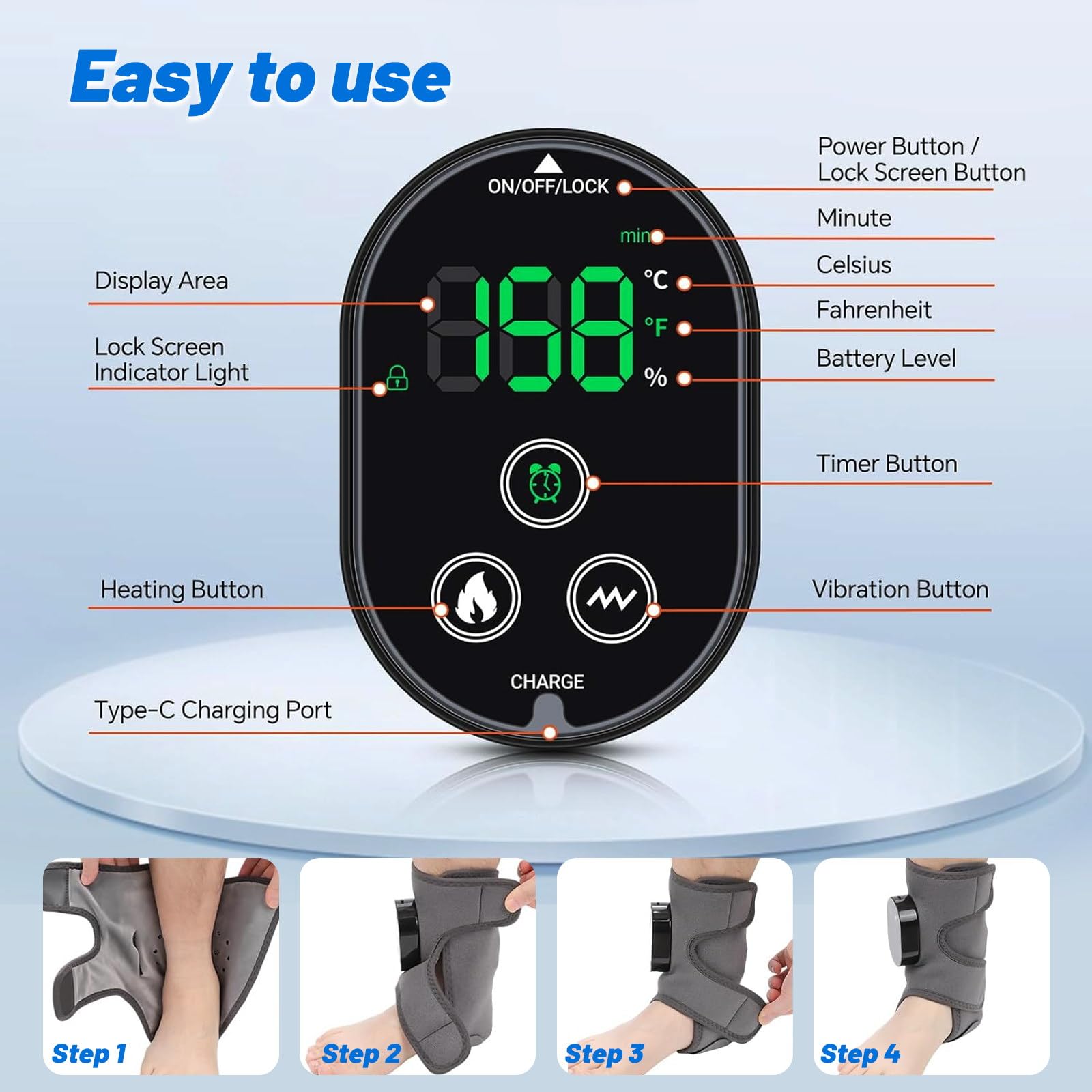 Masajeador De Pies Con Funciones De Vibración y Terapia De Calor | Foot Massager,Masajeador Piernas,Masajeador Portátil Inalámbrico Adecuado Para Múltiples Zonas Del Cuerpo