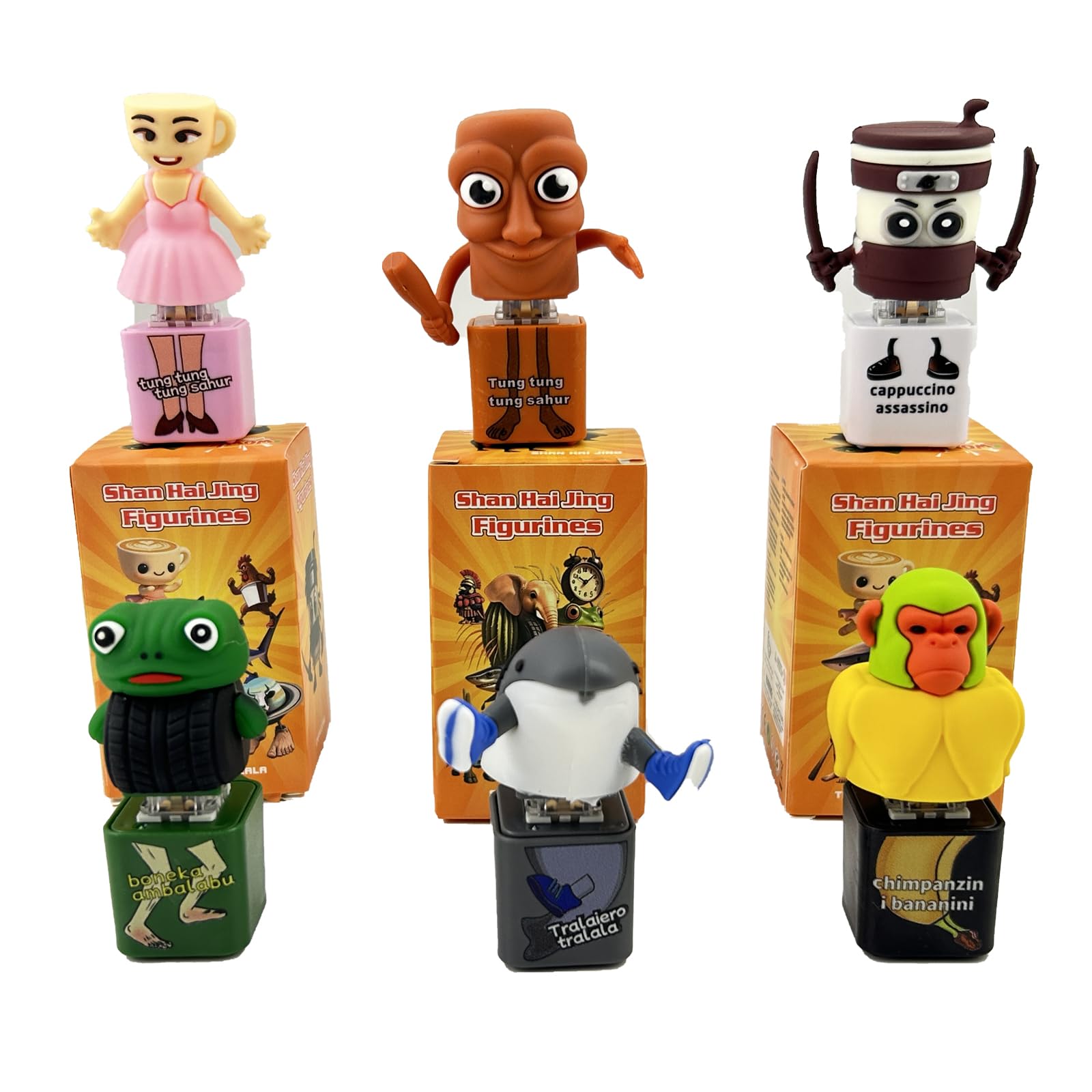 ActiveAura Italian Brainrot Toys: Tung Tung Tung Sahur 6 Pcs Set with Glow & Voice Feature, Tralalero Tralala Figurine 2.5in, Funny Animals, Perfect