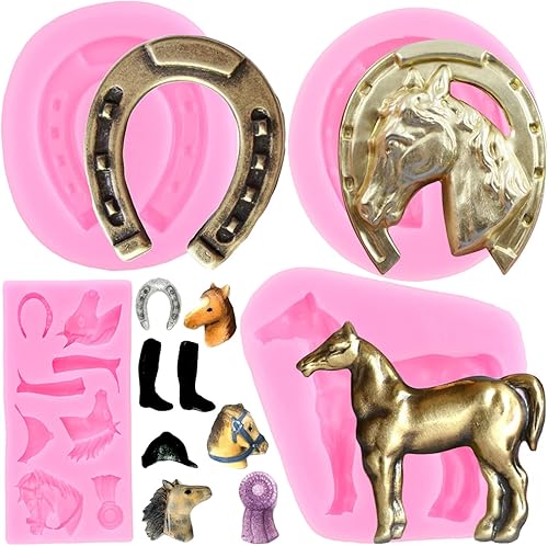ZiXiang Molde de silicona para caballo, moldes para fondant de herradura, cabeza de caballo, molde de silicona para decoración de pasteles,