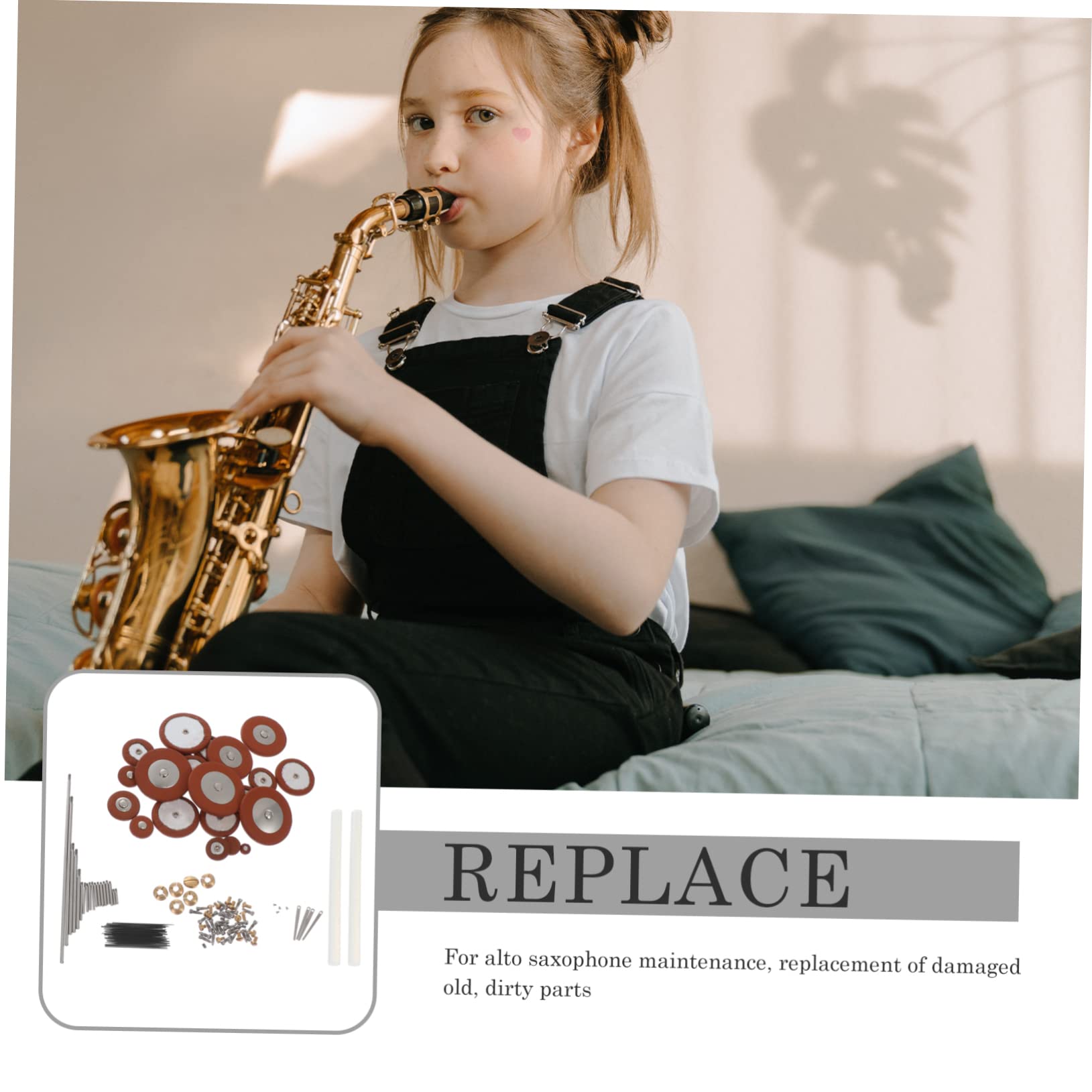 HEMOTON Kit di Riparazione Sassofono Contralto Viti e Cuscinetti in Pelle e Metallo Completo Molle Accessori per Riparazione Strumenti Set Strumenti per Manutenzione Sax Colore Casuale