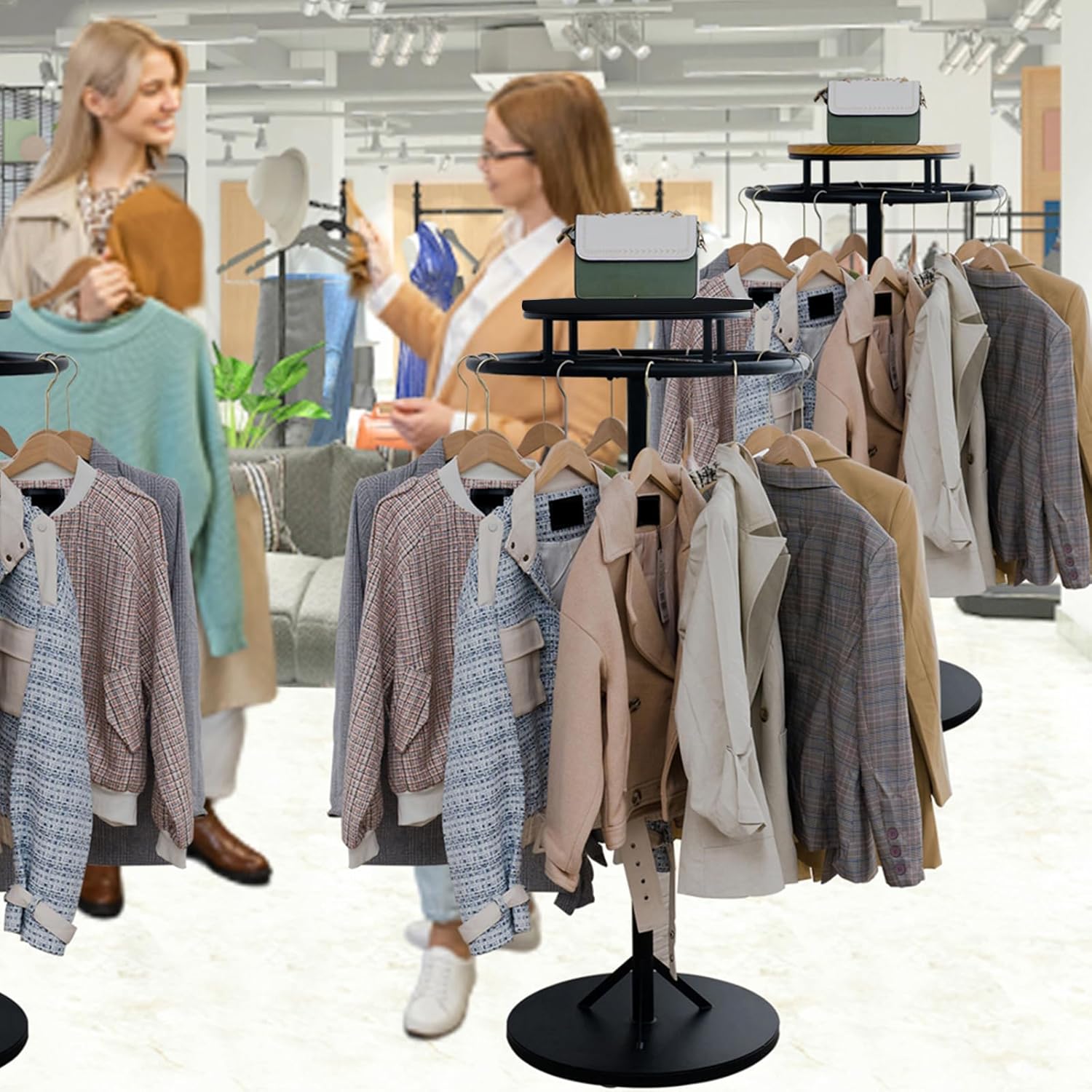 Round Garment Rack, Floor Standing Rotatable Clothing Rack, Clothes Retail Display Stand, for Bedroom Boutique Commercial Shop Laundry Room