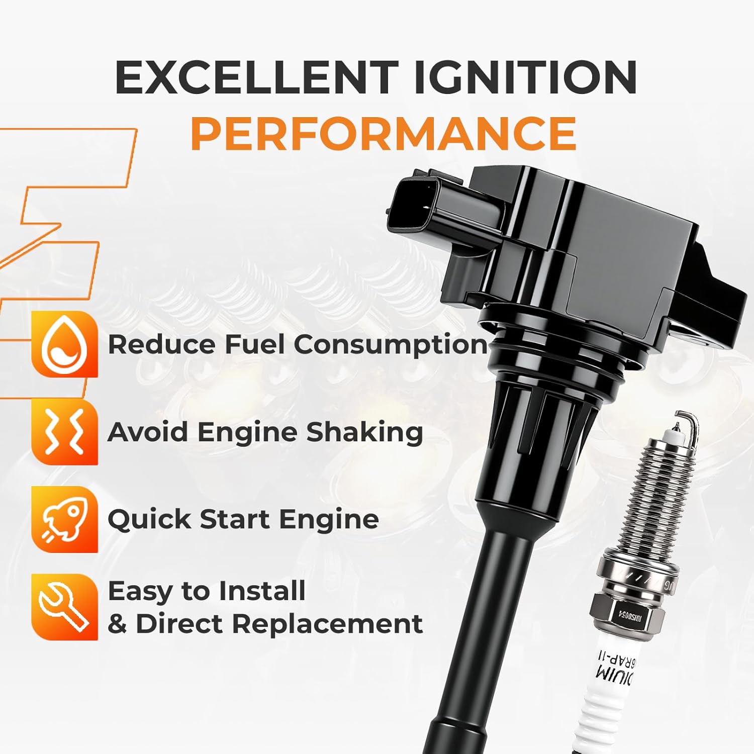 Autoexact Ignition Coil Pack and Iridium Spark Plugs Kit Fit for Nissan 2013-2019 Sentra 1.8L 2007-2018 Altima 2008-2013 Rogue 2.5L Versa Rogue Select Cube 2.0L 1.6L L4, Replaces UF549 5118 Set of 4
