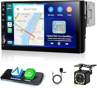 Wireless Carplay Android Auto Single Din Autoradio, 7" LCD Touchscreen 1Din Car Stereo, Unterstützung MP5 Player Bluetooth/MirrorLink/FM/USB/EQ/AUX/Laden+Rückfahrkamera