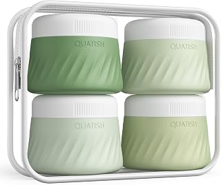 Quatish 2oz Travel Size Containers for Toiletries, 4 Pack, Evergreen | Leakproof, TSA Approved Silicone Jars, Easy to Clean, Portable Travel Essentials for Lotion Cosmetics Medicines and Jewelry