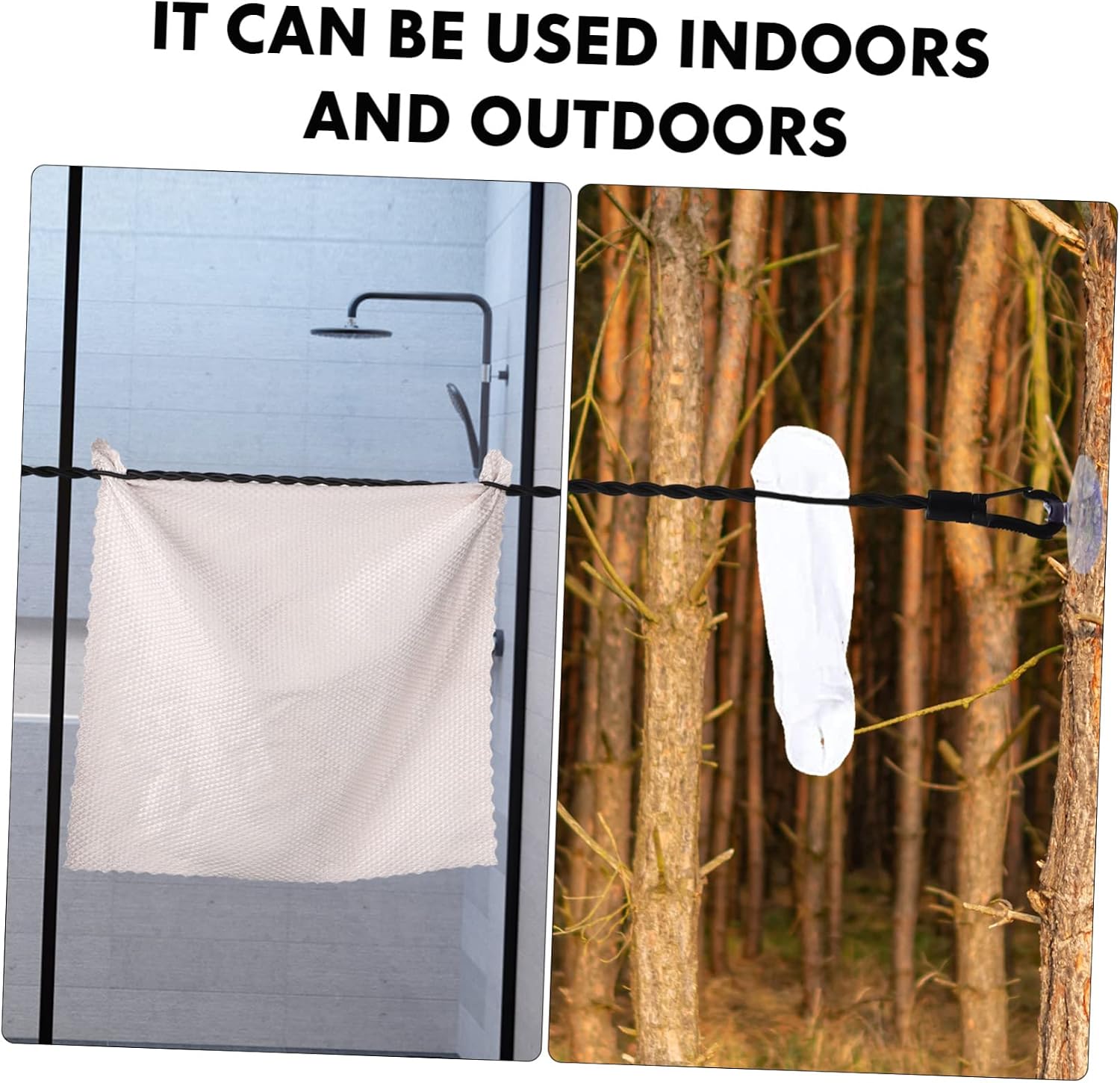 Mobestech 2sets Retractable Travel Clothesline Portable Clotheslines with Hooks Suction Cups Clothes Clips for Drying Socks Underwear Towels More 2pcs*2