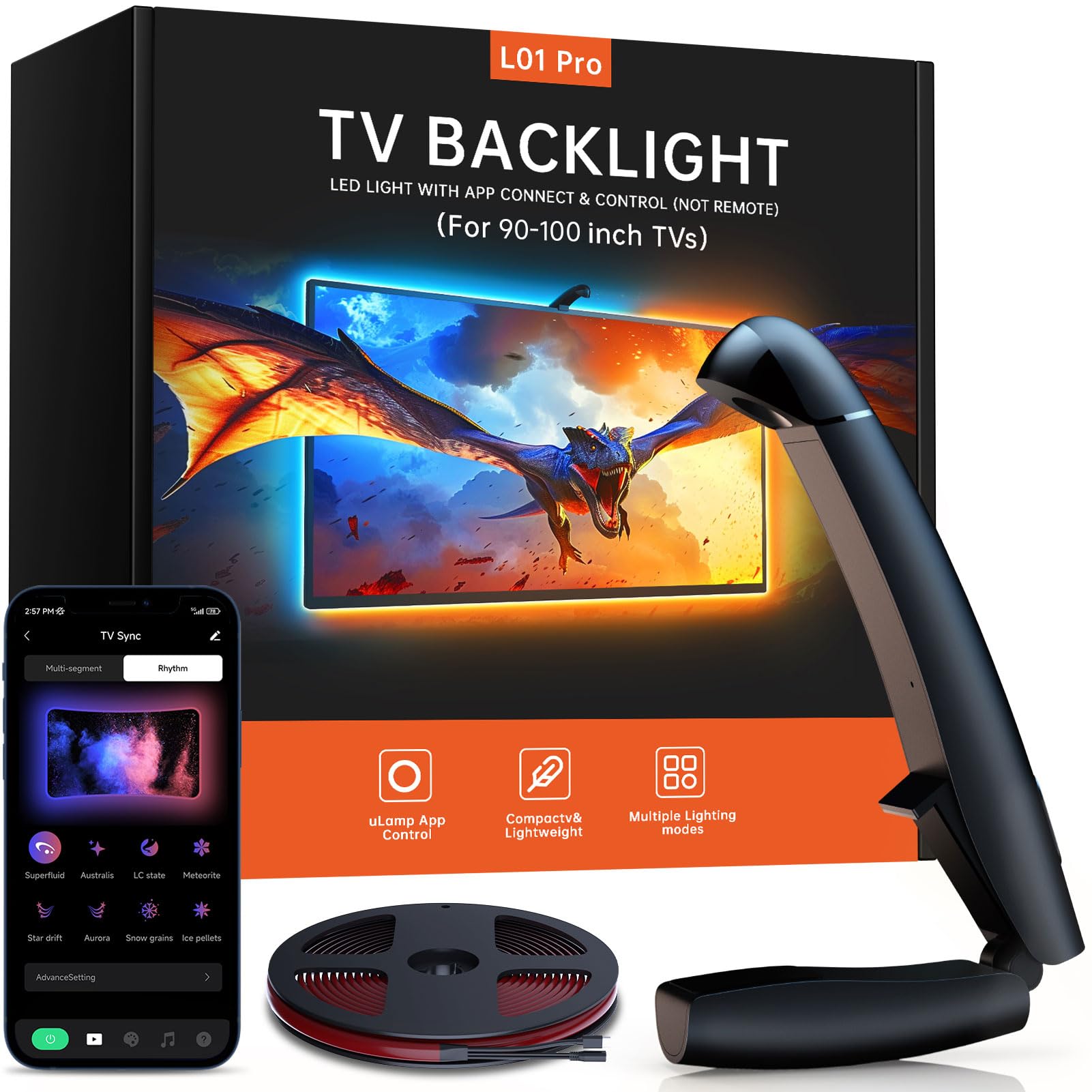 TV Backlight, 21.3ft Cuttable LED Lights that Change for 90-100 Inch Screen and PC Monitor, TV Backlight with Sensor, Smart App Control, Game & Music Sync Color Changing Light โ image 1
