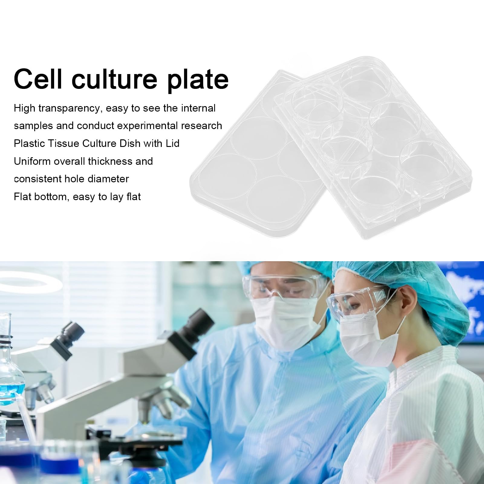 Greensen Plaque de Culture Cellulaire Transparente D'épaisseur Uniforme, Plaque de Culture en Polystyrène avec Couvercle pour Expérience de Chimie électronique (6 Trous)